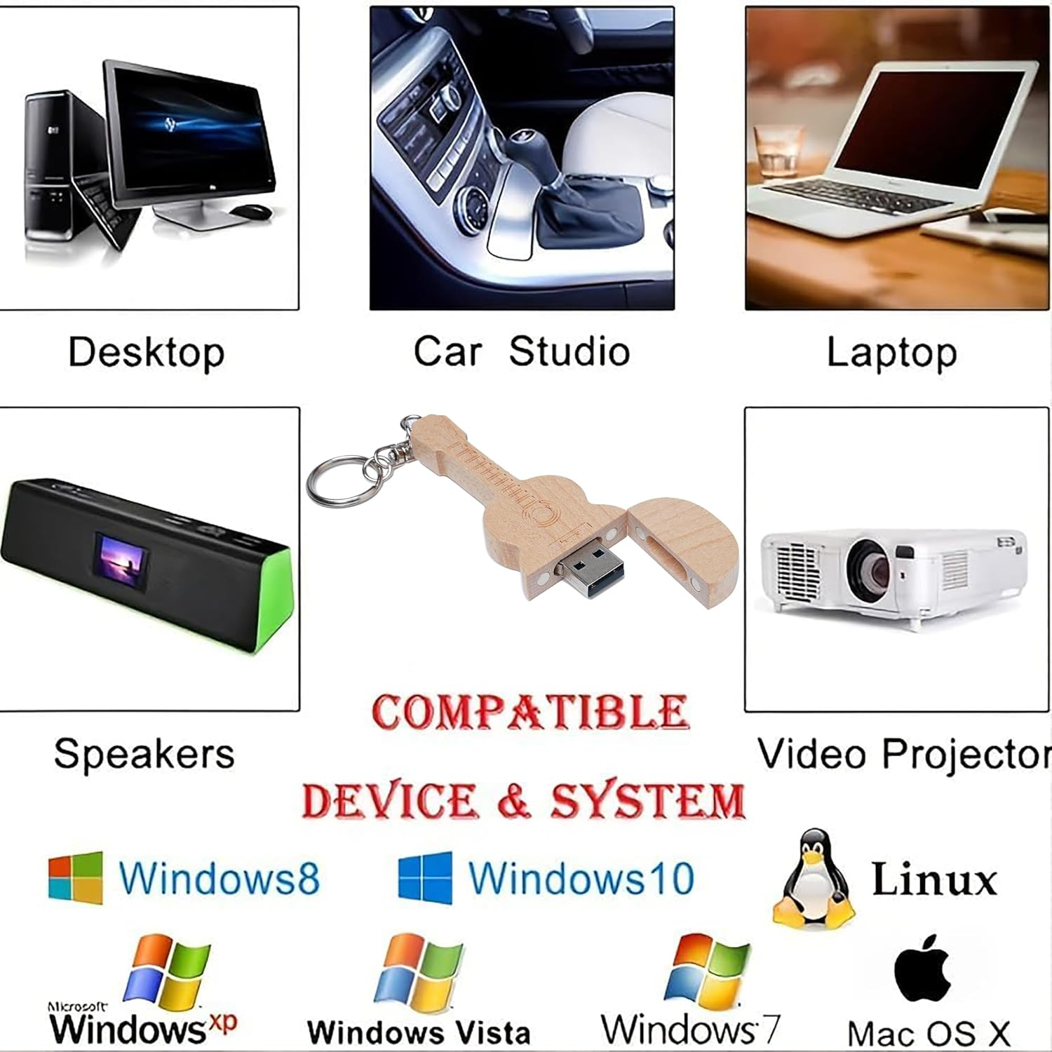 Guitar Shaped Maple Wood Memory Stick USB Flash Drive in Wood Box (2.0/8GB, Bamboo Wood) image number 2