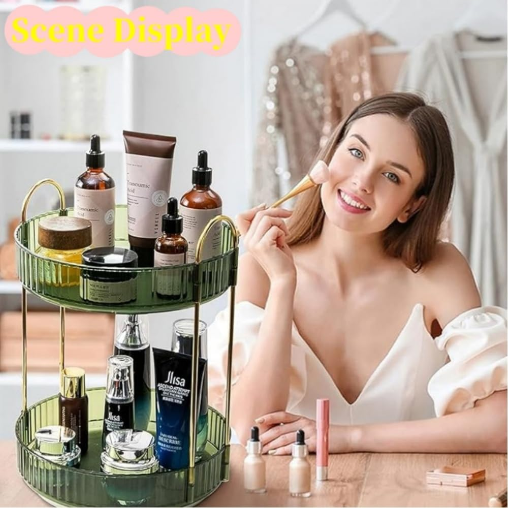 Fabselection Rotating Makeup Organizer, 2 Tier Cosmetic Storage Box Perfume Organizer Fits Cosmetic Vintage Storage, Bathroom Makeup Carousel Spinning Holder for Dresser Perfume, Lipsticks Clear image number 4
