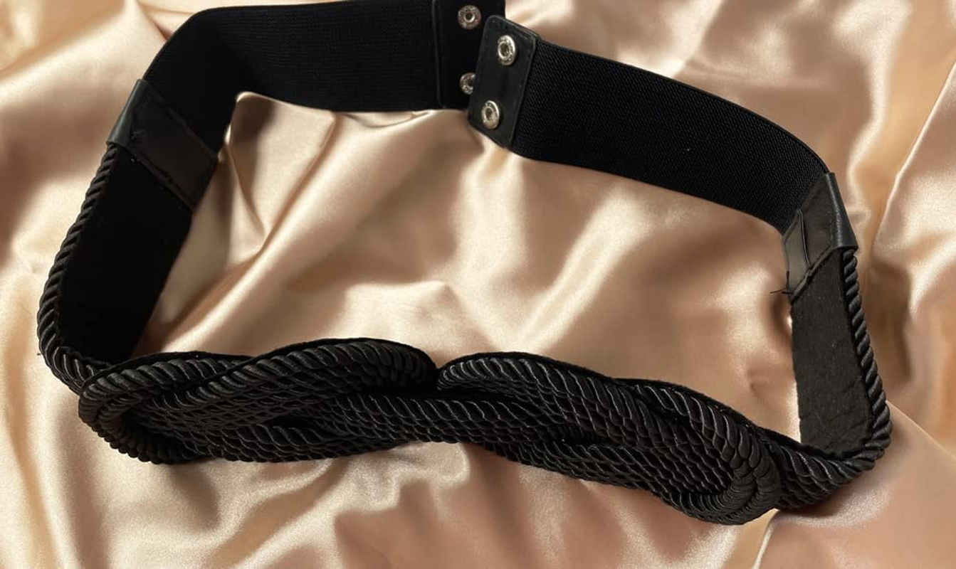 Elastic Wide Waist Cinch Belt for Women - Vintage Stretchy Waistband for Dresses, Woven Corset Belt, Black image number 1