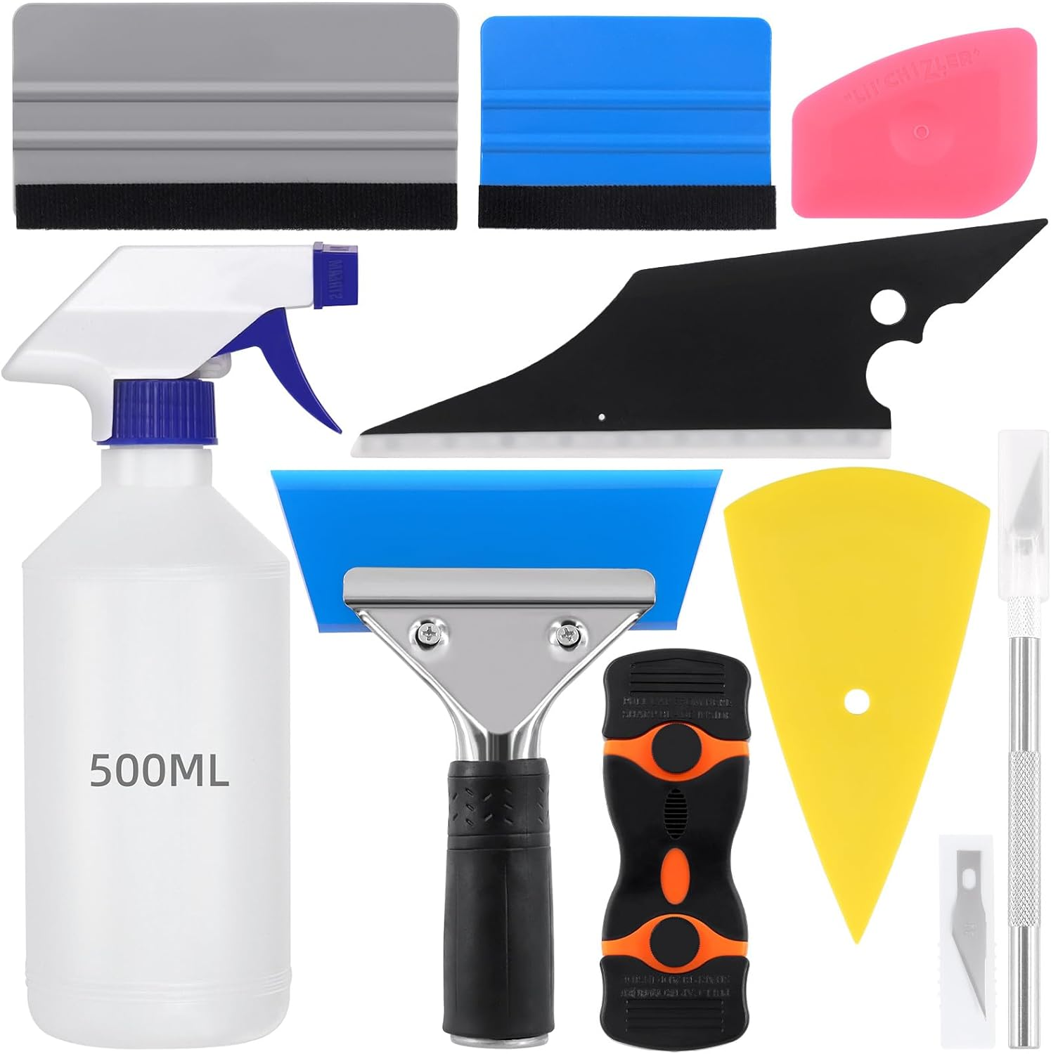 Glarks 14Pcs Car Window Tint Application Tools Kit with Various Shape Squeegees, Razor Blade Scraper, Craft Knife with Blades and Spray Bottle, Vinyl Wrap Tool Kit for Window Film Wallpaper Trimming image number 6