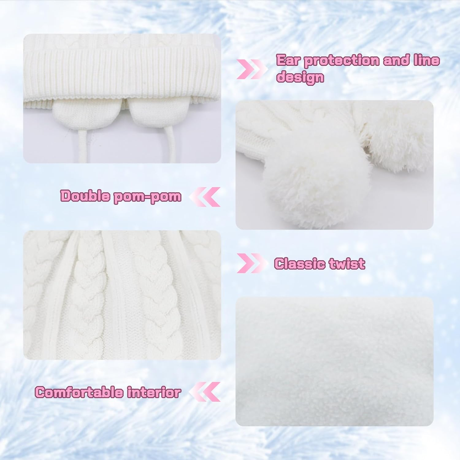 Duoyeree Toddler Winter Hat with Earflap Scarf Hood Thick Warm Kids Skull Cap for Baby Girls Boys image number 3