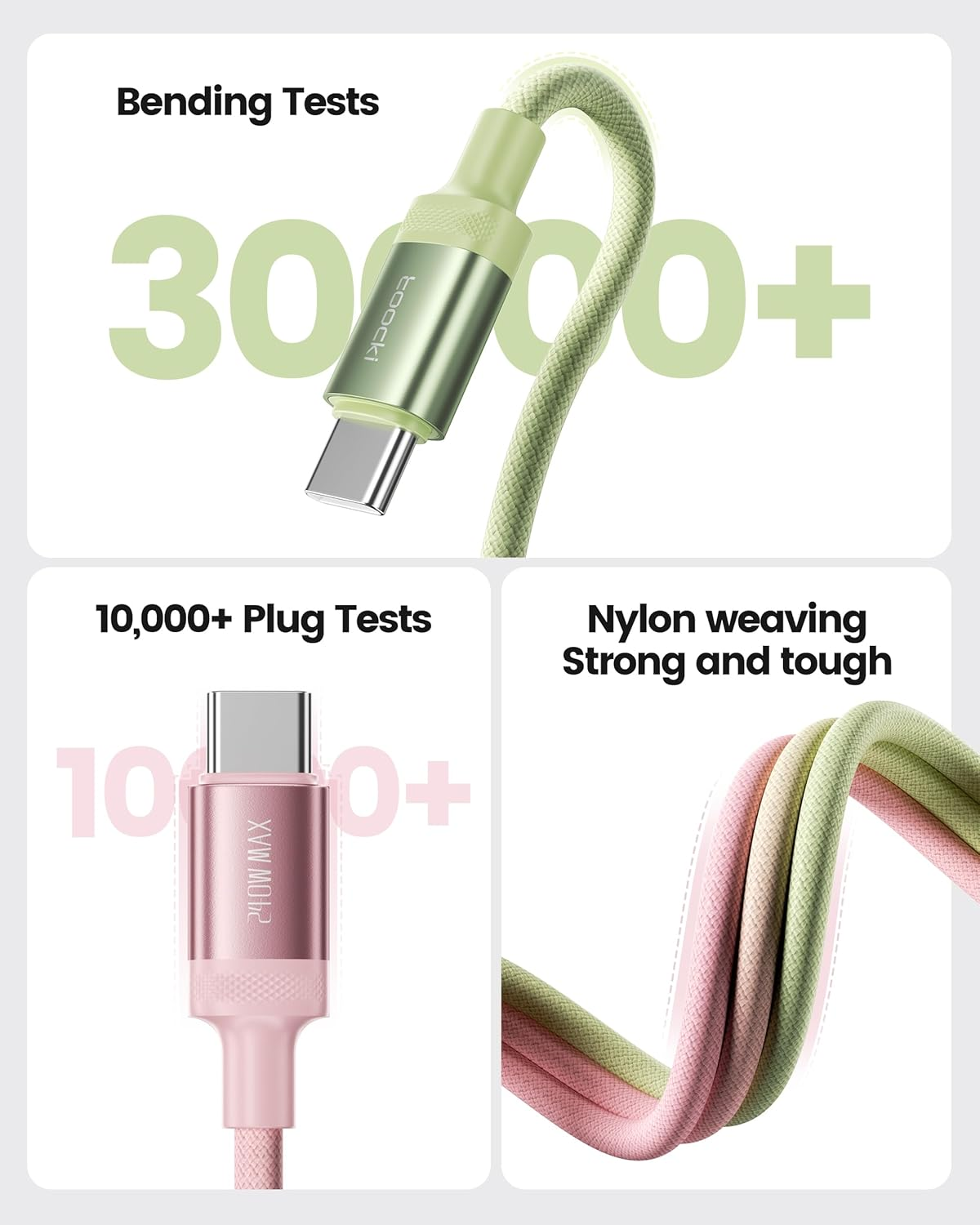 Toocki USB C Cable 2M PD 240W Green and Pink Gradient, 480Mbps Transmission, Braid Fast Charging Cord Compatible with Iphone 17/Galaxy S25/Laptops image number 5