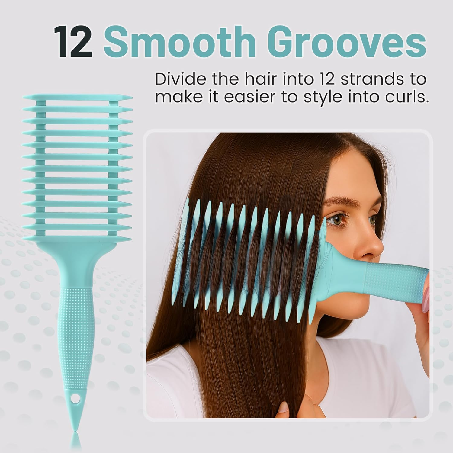 Curl Hair Brush, Comfortable Elastic Curling Brush, Curl Define Styling Brush, Curl Define Styling Brush, Hair Brush for Detangling for Women (Green) image number 6