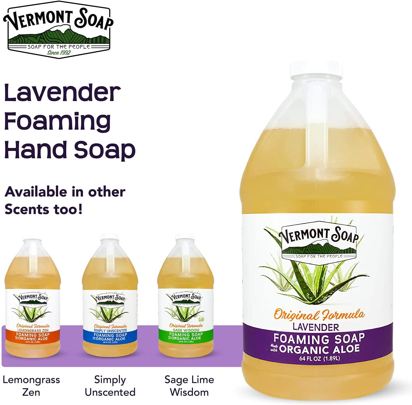 Vermont Soap Organic Lavender Foaming Hand Soap - Natural Moisturizing Soap for Dry Skin - Fragrance Free Liquid Bathroom Hand Soap Dispenser - Lavender- 64 Oz image number 5