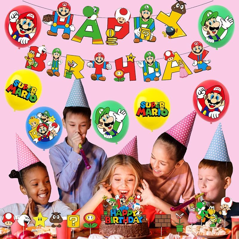 Mario Birthday Party Decorations - Super Mario Bros Cake Decorations, Balloons, Banner and Party Supplies image number 2