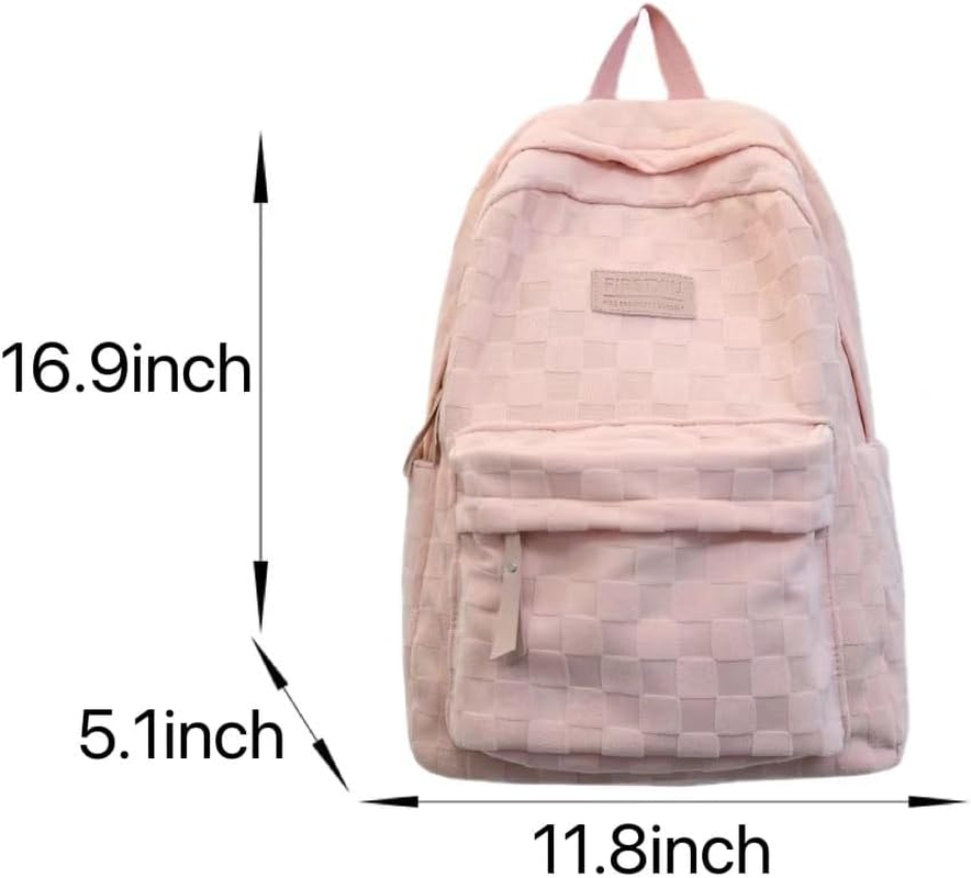 MININAI Aesthetic Checkered Backpack Light Academia Plaid Backpack Cute Preppy Backpack Fit 15.6 Inch Laptop Light Rucksack - Beige image number 6