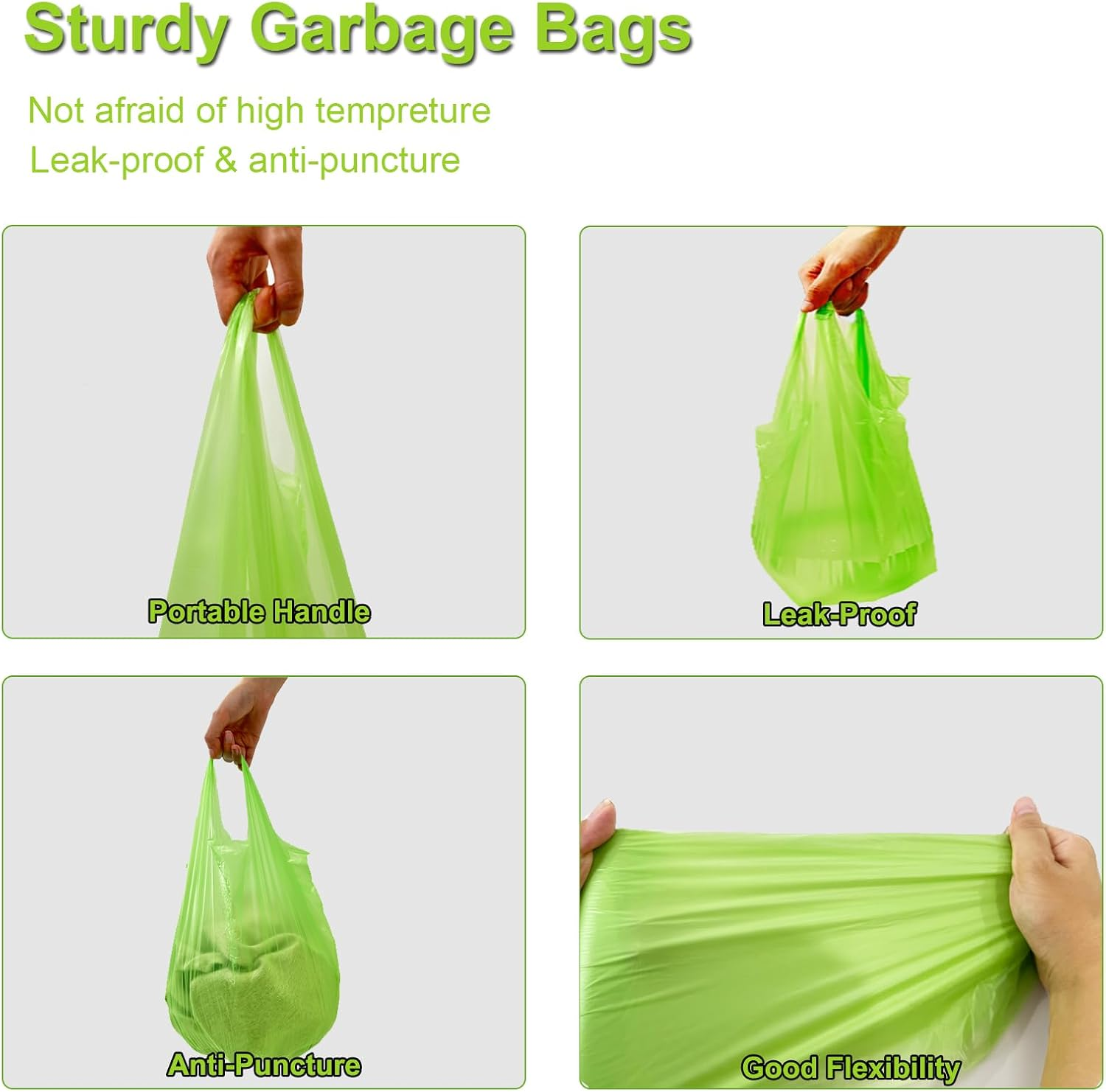 Kitbest Biodegradable Bin Bags Liners 120PCS, 10L Small Food Waste Bags Trash Bags with Handle, Green Caddy Liner Pedal, Compostable Swing Garbage Bags Bathroom Office Toilet Kitchen (45X59Cm) - Green 20L image number 6