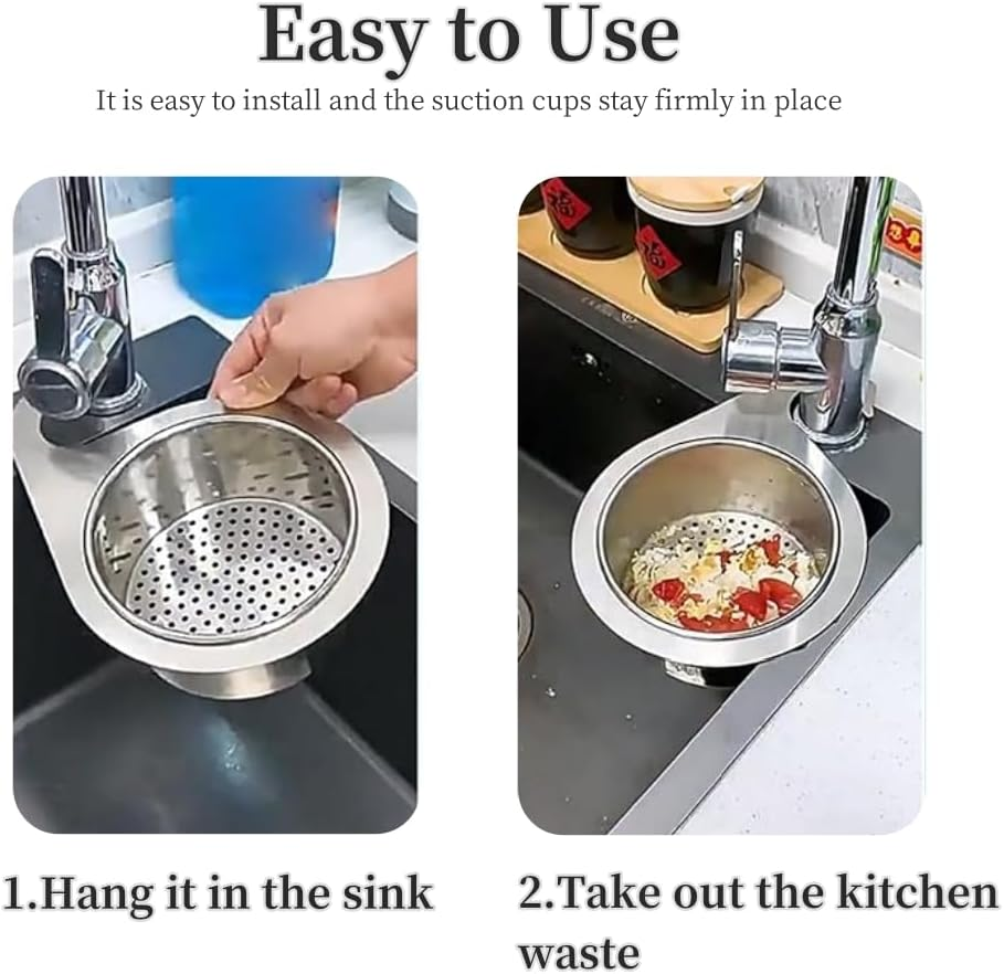 1Pcs Stainless Steel Sink Drain Strainer Basket, 2024 New Multifunction Hanging Sink Strainer Colander Drain Basket, Kitchen Sink Food Waste Filter and Vegetables Fruits Clean,Corner Sink Strainer image number 1