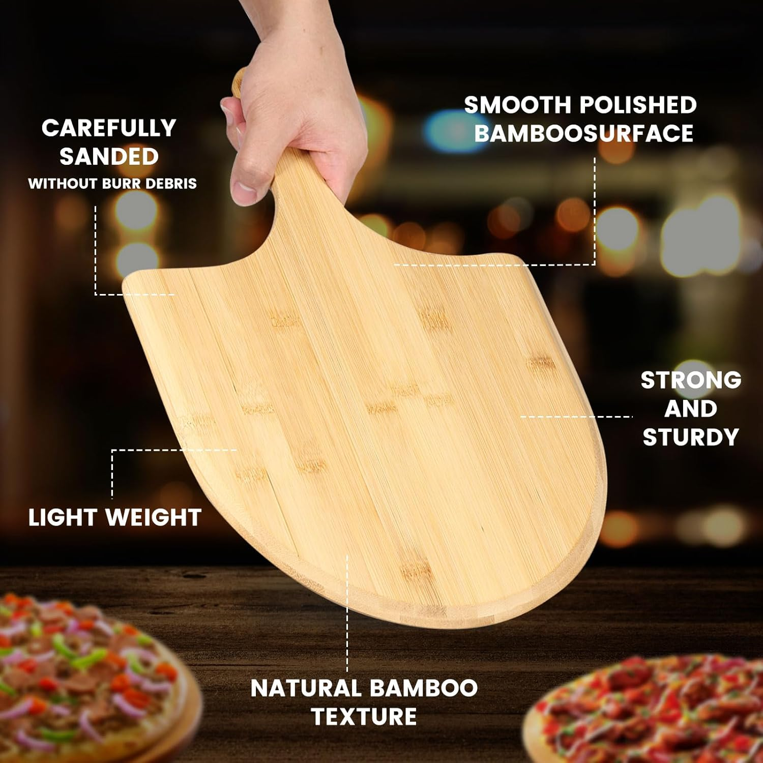 Pizza Peel with Long Handle Bamboo Pizza Spatula Bevelled Hanging Pizza Shovel Wooden Pizza Paddle and Serving Board Pizza Oven Accessories Pizza Spatula for Home Kitchen image number 3