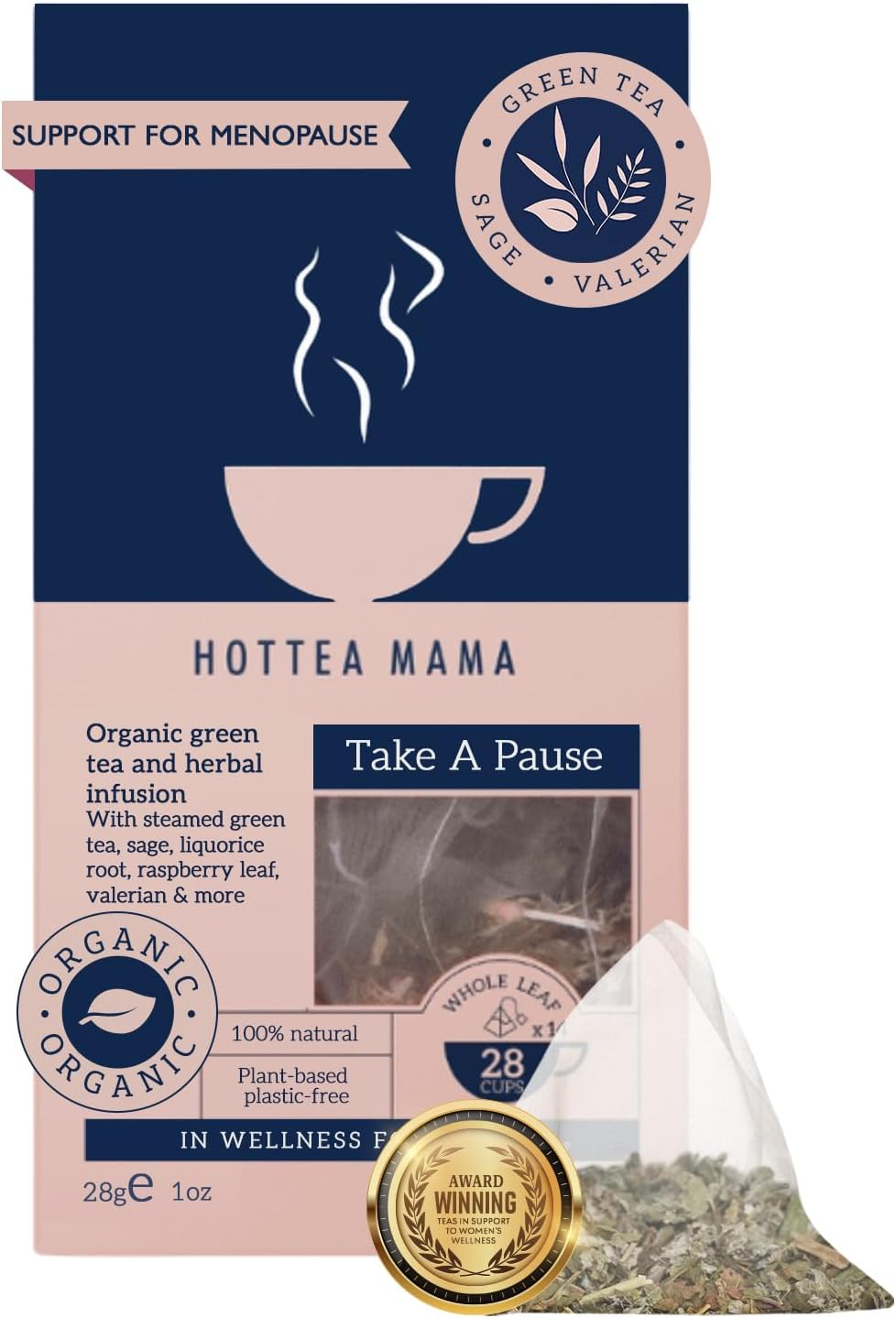 HOTTEA MAMA Take a Pause Menopause Tea with Green Tea, Sage, Ginseng, Raspberry Leaf, Liquorice Root & Valerian Root for Supporting Peri & Menopause | Biodegradable Tea Pyramids image number 4