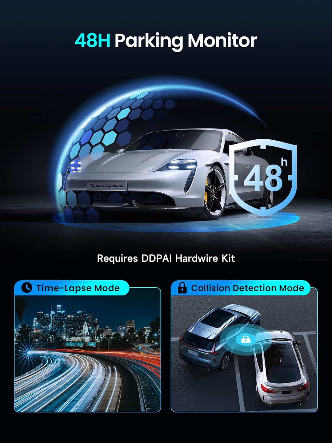 DDPAI Dash Cam Front and Rear 4K+1080P Dashcam for Car, Included 64GB Card, Built-In 5G Wi-Fi 6 GPS, 3'' IPS Screen, 48H Parking Mode, Super Night Vision, ADAS, Loop Recording, Z50 Pro image number 3