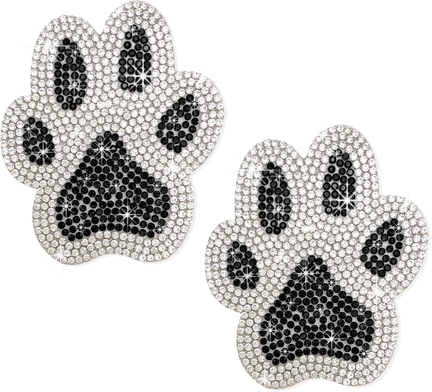 2 PCS Bling Dog Paw Sticker, Sparkly Crystal Rhinestone Paw Print Decals for Car, Cute Paw Sticker of Badge Bumper Luggage Laptop Emblem Decoration, Universal Car Accessories (Pink)