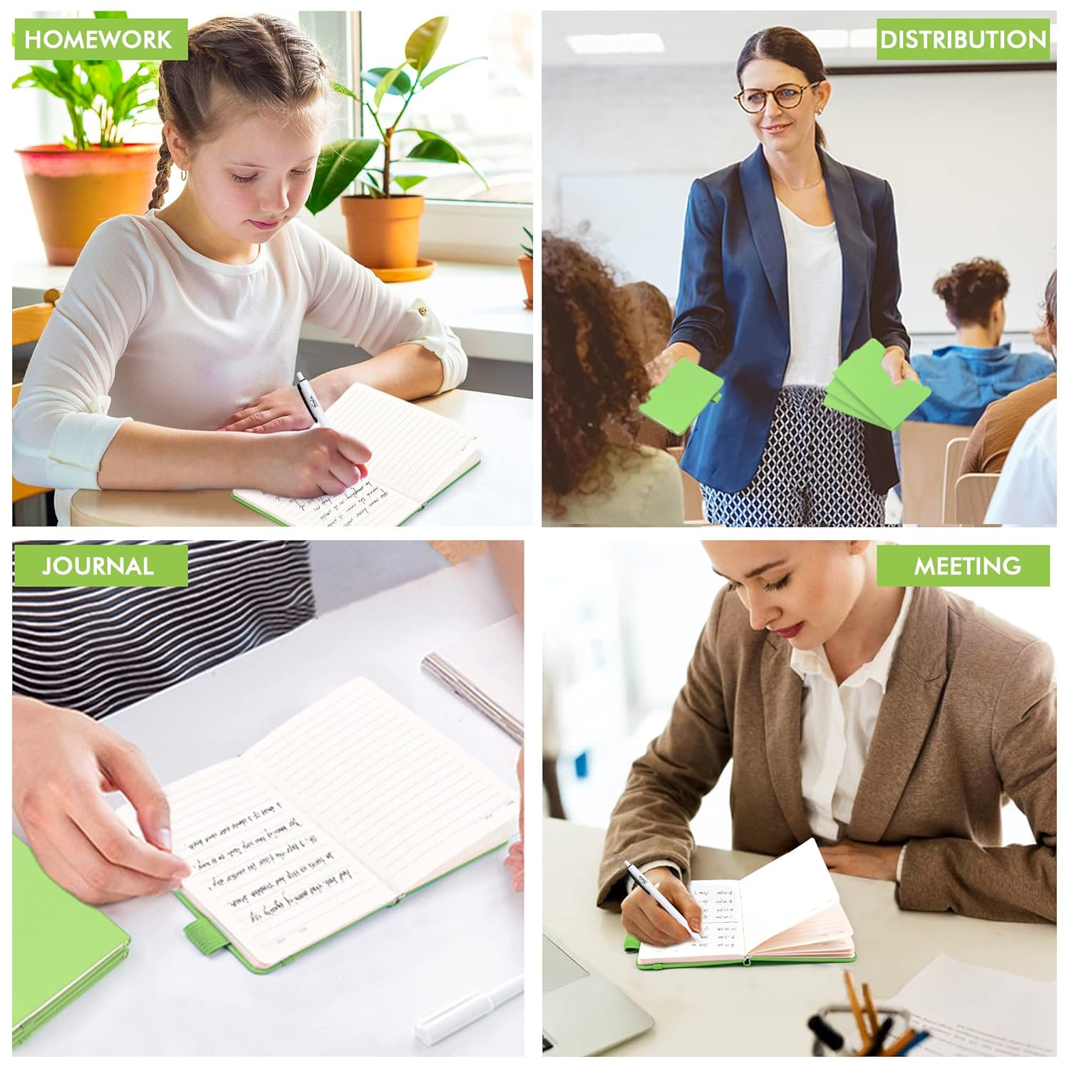 Feela 3 Pack Pocket Small Notebook Journals, Mini Cute Memo Notepad Hardcover College Ruled Lined Journals with Pen Holder for Women Girls Office School, with 3 Black Pens, 3.5&rdquo;X 5.5&rdquo;, A6, Green image number 2