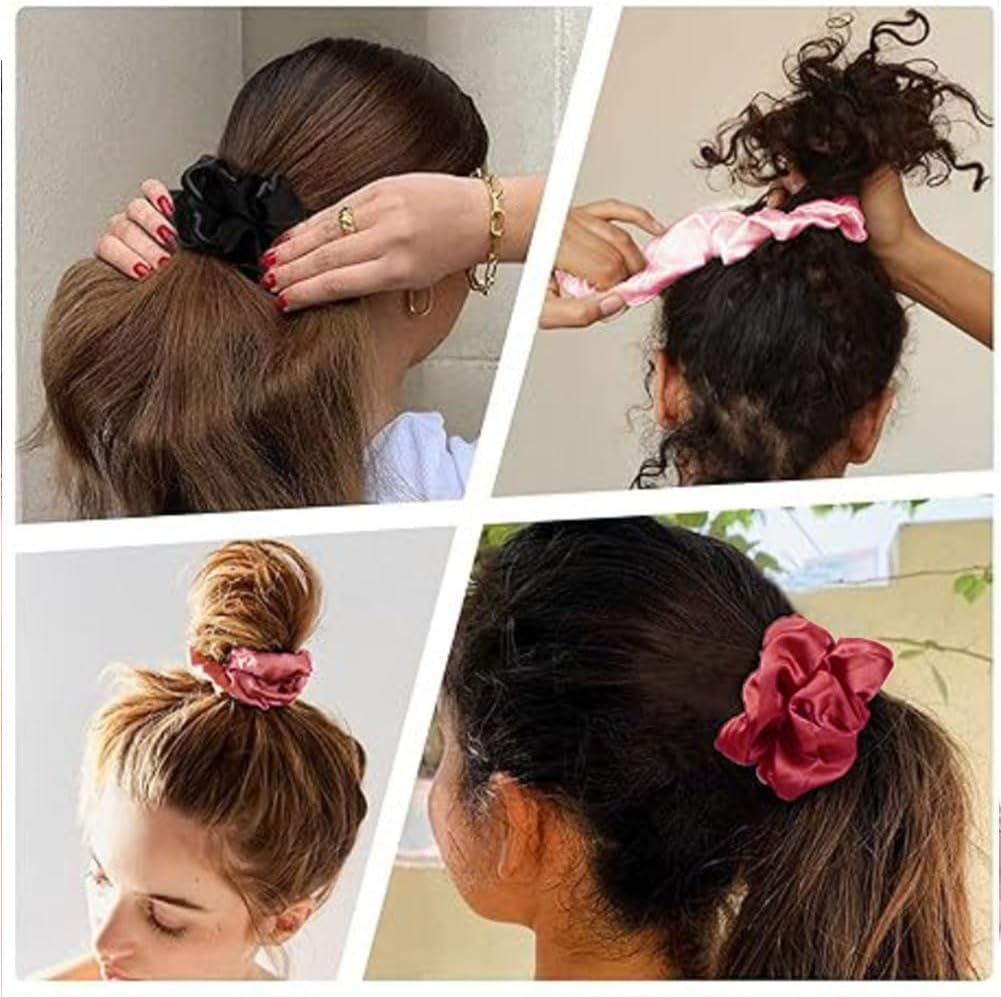12 Pcs Pink Satin Silk Scrunchies Set Blush Hair Ties Soft Elastic Ponytail Holders Hair Bands for Women Girls Gentle Hair Accessories image number 1