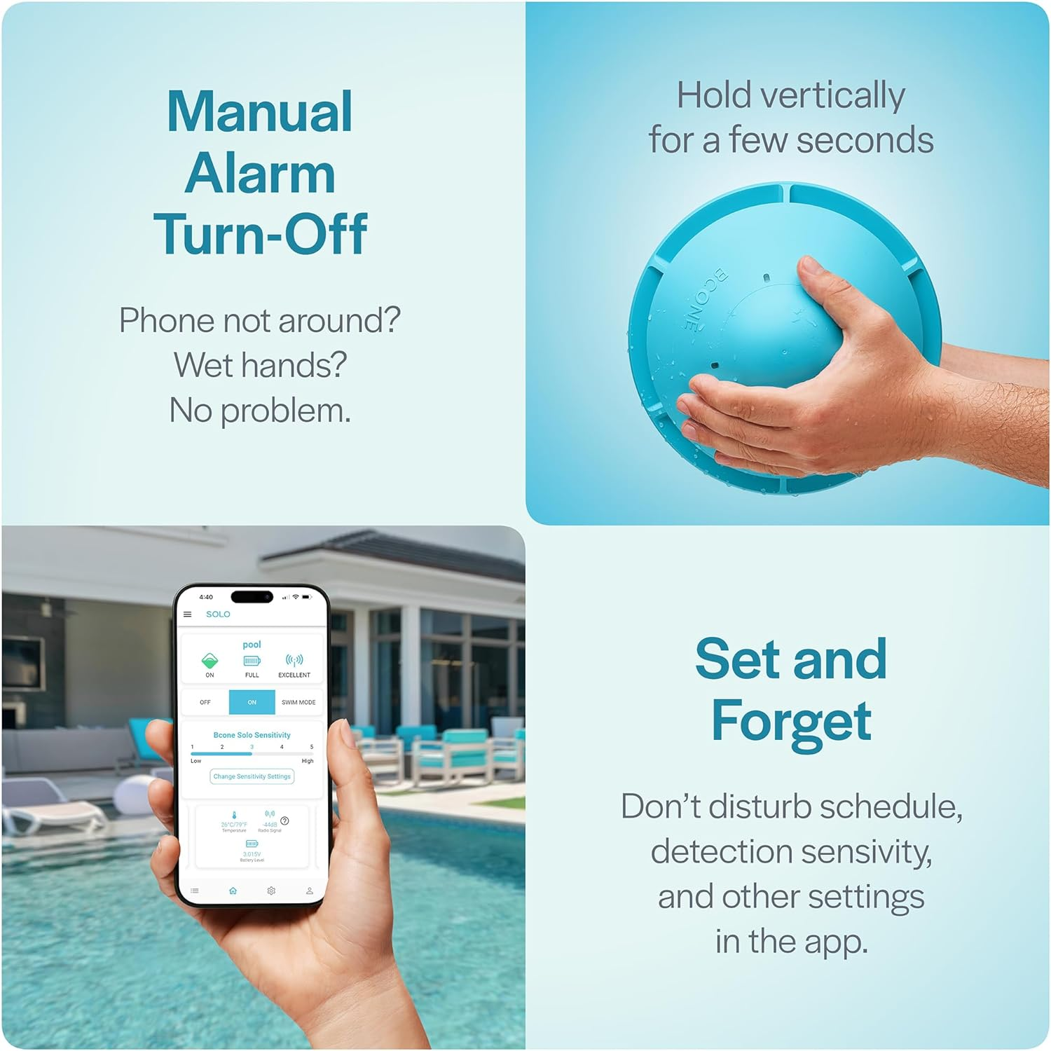Solo Pool Alarm, Smart Pool Alarm with Bluetooth App, for above Ground and In-Ground Pools, Loud 110 Db Siren, IP68 Waterproof, 3-Year Warranty, Installed in Seconds. image number 2