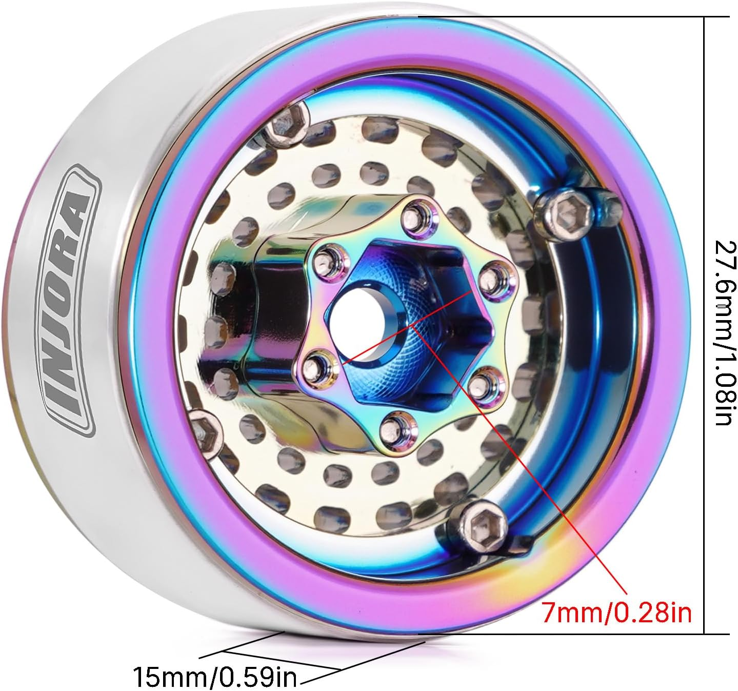INJORA CNC Aluminium 1.0" Beadlock Wheel Rim for 1/18 1/24 RC Crawler (Full Color) image number 4