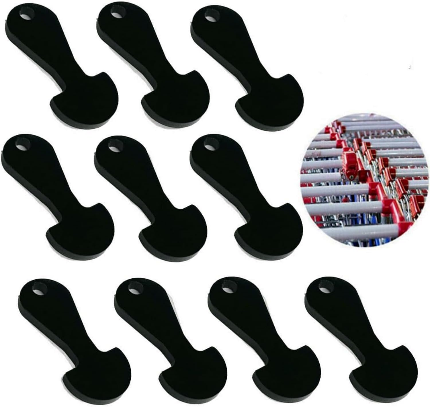 Shopping Trolley Token Key, 10 Pack 1.8 Inch Cart Remover Unlock Release Keychain for Grocery Shopping Cart, Trolley Remover Keyring, Coin Unlock Release Key for Meters(Black) image number 5