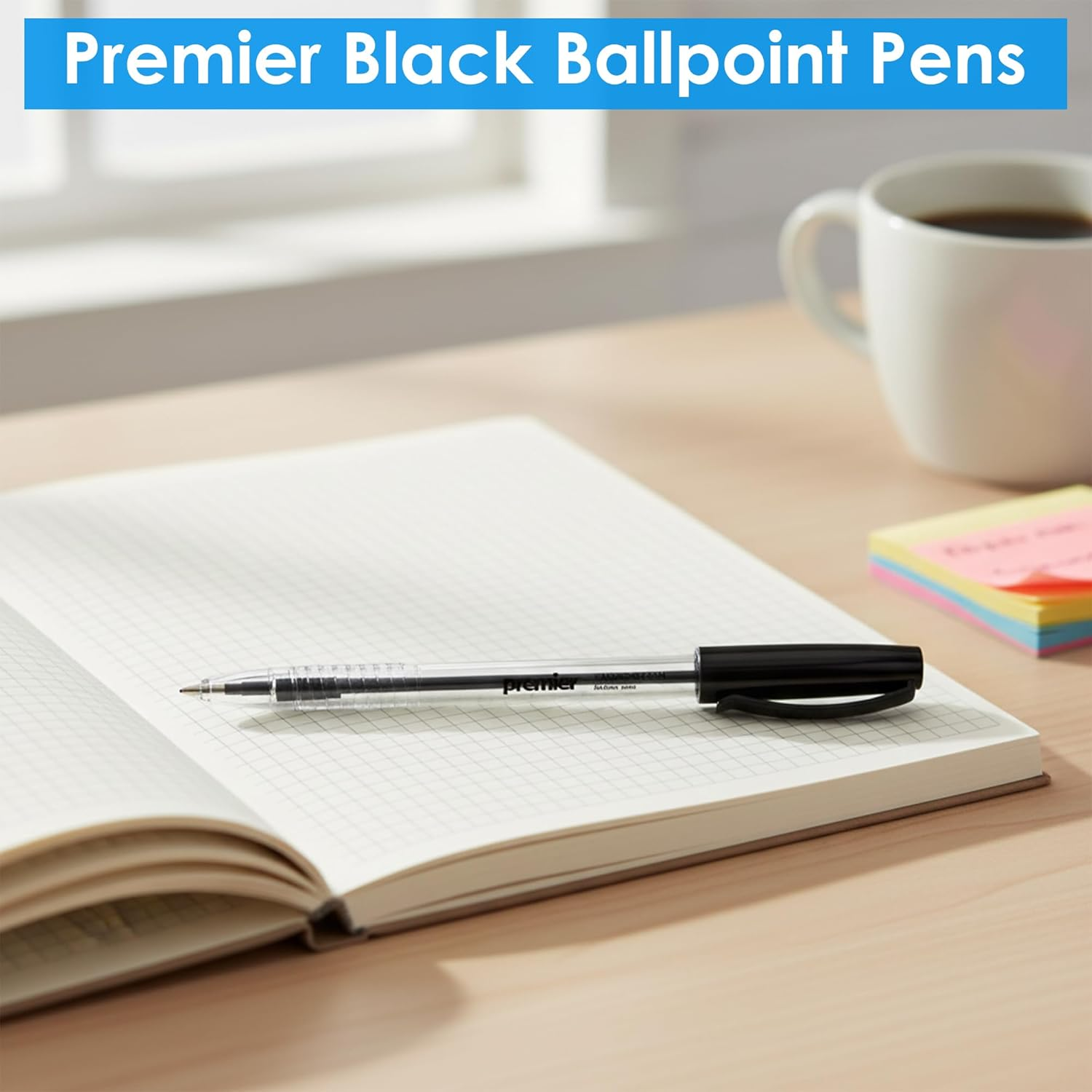 Premier Stationery Ball Point Pen, Black Ink, 1 X 100 Pack (100 Pens) | Smooth Writing | Ideal for Office, School, Exams & Everyday Use image number 1