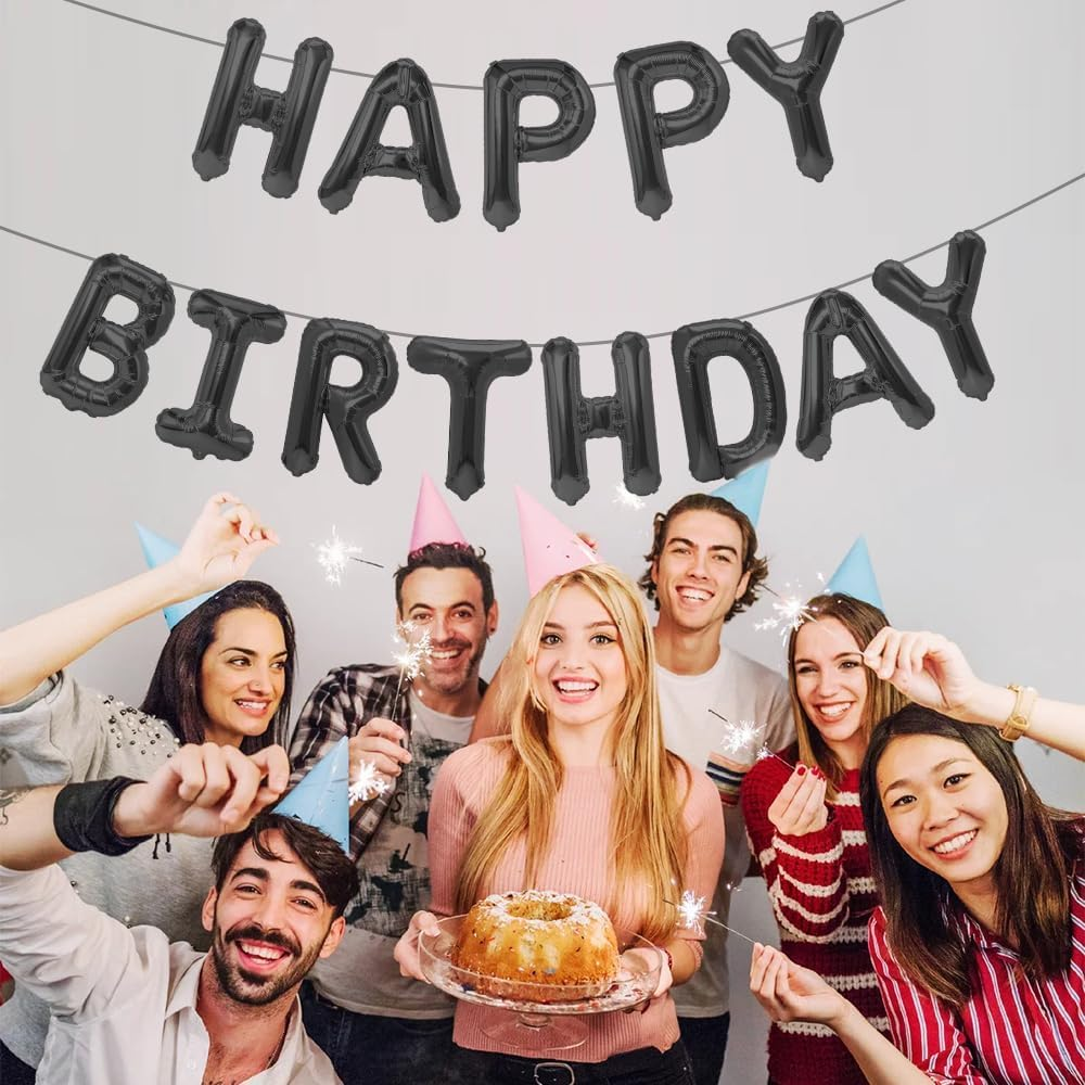 Black Happy Birthday Banner Happybirthday Balloon Happybirthday Signblack Balloons Happybirthday Backdrop Birthday Party Decorations Birthday Decor Birthday Decorations for Men-Black image number 2