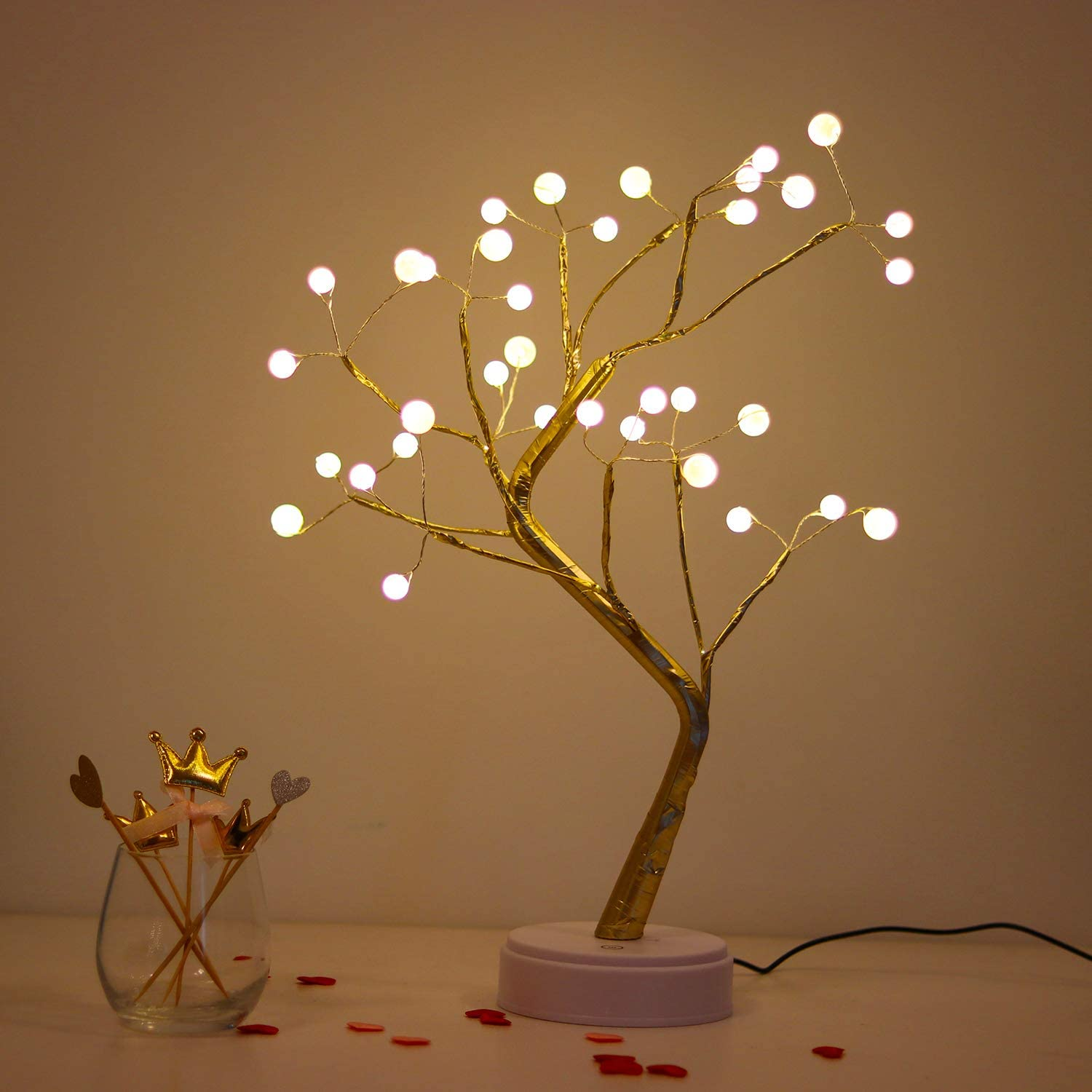 Bonsai Lighted LED Shimmer Table Top Light - Battery & USB Powered Touch Switch Lit Pearl Branch for Holiday Home Decorative Twinkling Fairy Light Spirit Tree (TLGWW-P36) image number 5