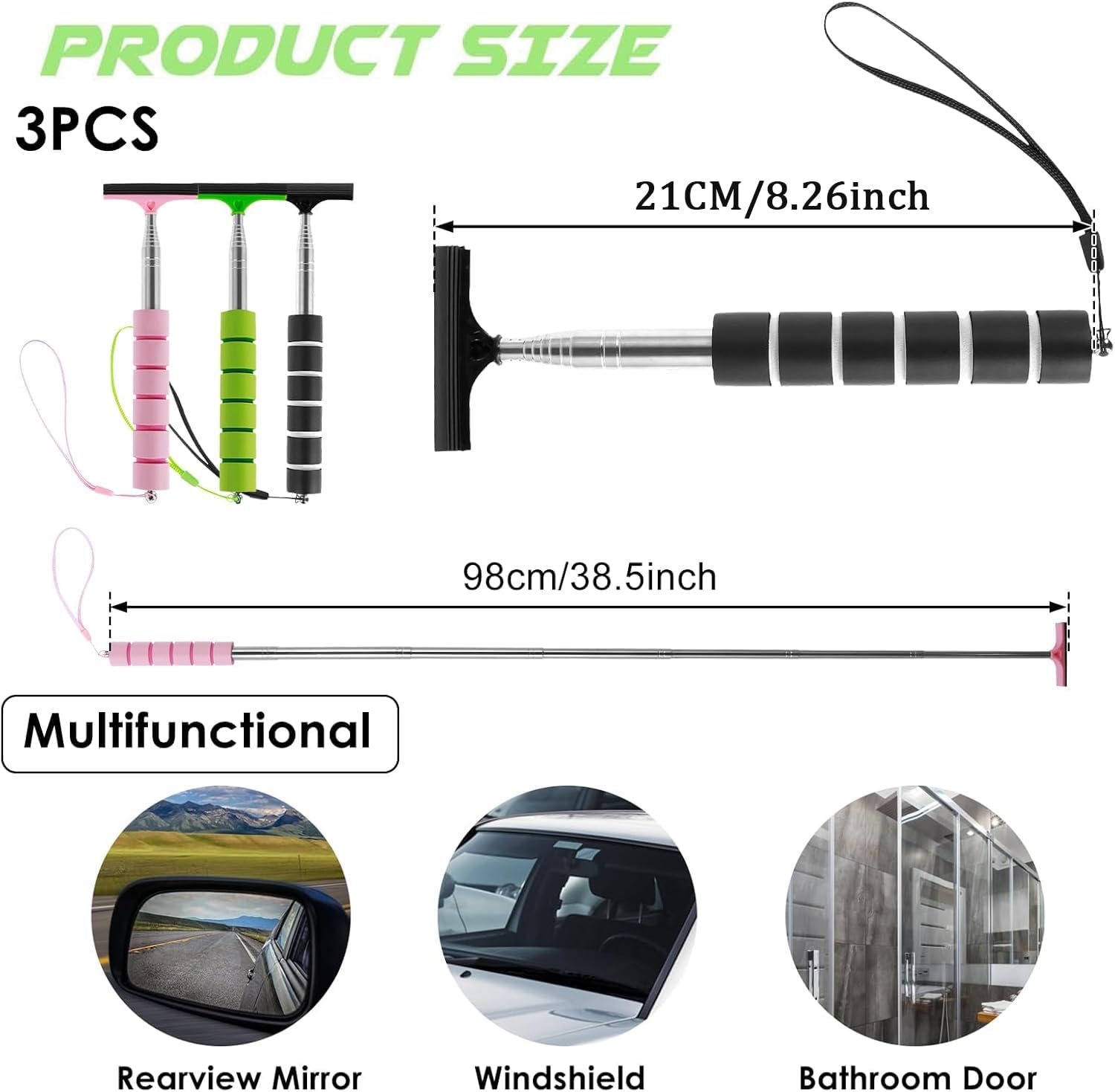 Lxcshljx 3 Pcs Car Rearview Mirror Wiper, Car Side Mirror Squeegee, Retractable Car Window Squeegee, Portable T-Plate Rearview Mirror Wiper, Universal Car Cleaning Tool, Glass Water Dust Removal Tool image number 5