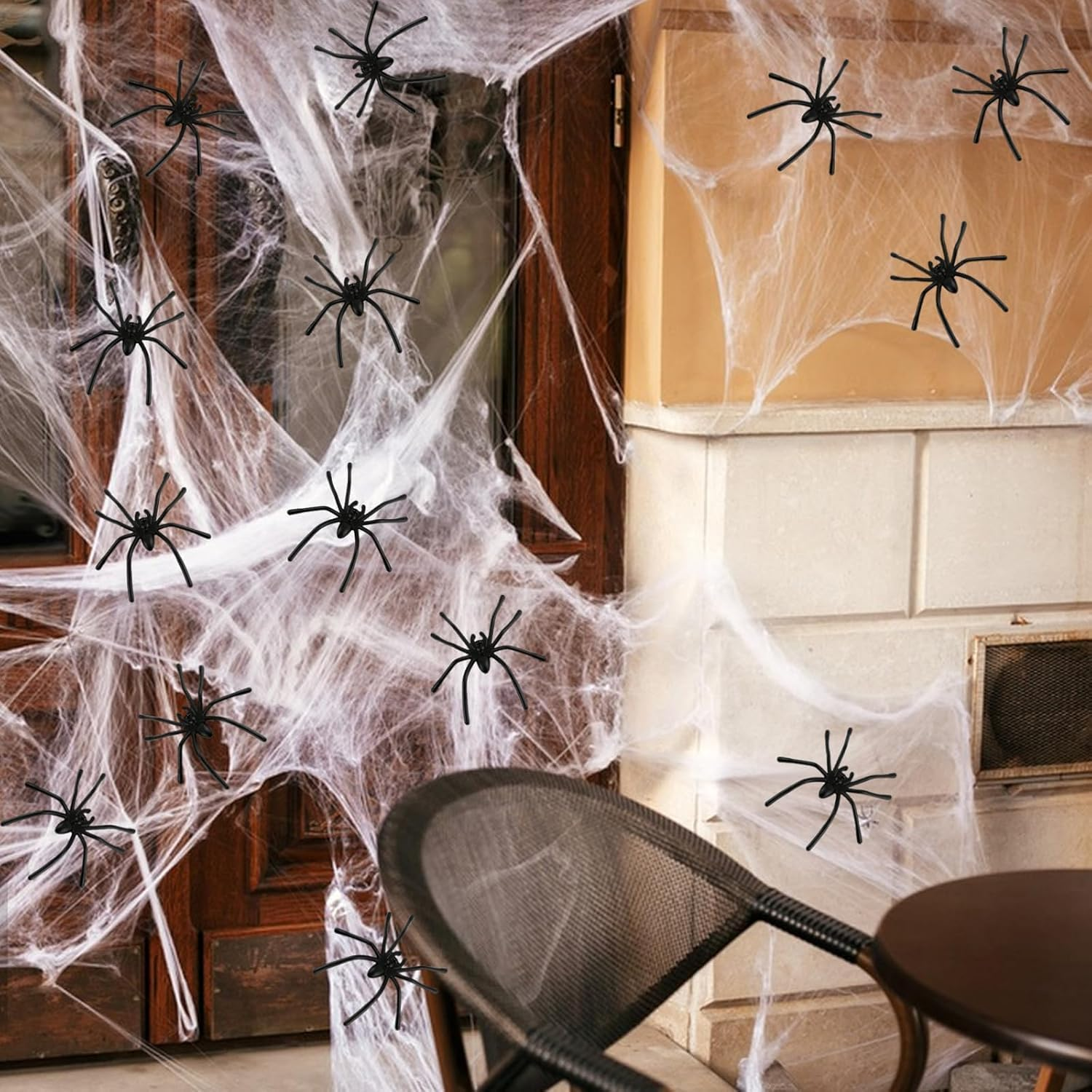 Large Halloween Spider Web Decorations - 50 Fake Spiders Included, Super Stretchy Cobwebs for Indoor & Outdoor Halloween Party Supplies image number 4