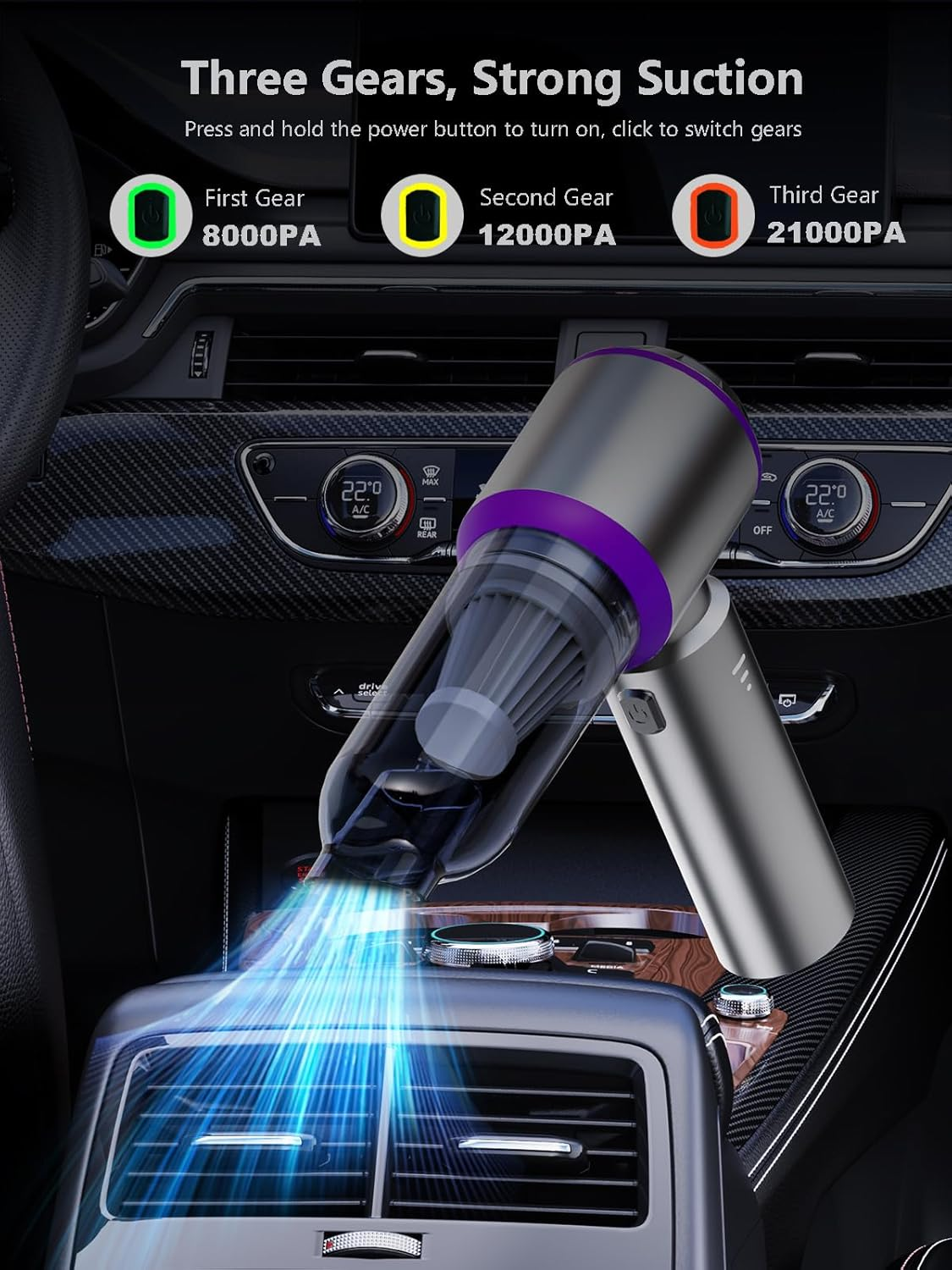 IYOFINE Vacuum/Air Duster 80,000RPM Super Power Mini Car Vacuum Cleaner 4-In-1 Air Blower Gun Air Duster & Air Blower & Pump Hand Electric Air Duster Handheld Dust Blower Blower Cordless (Purple) image number 5