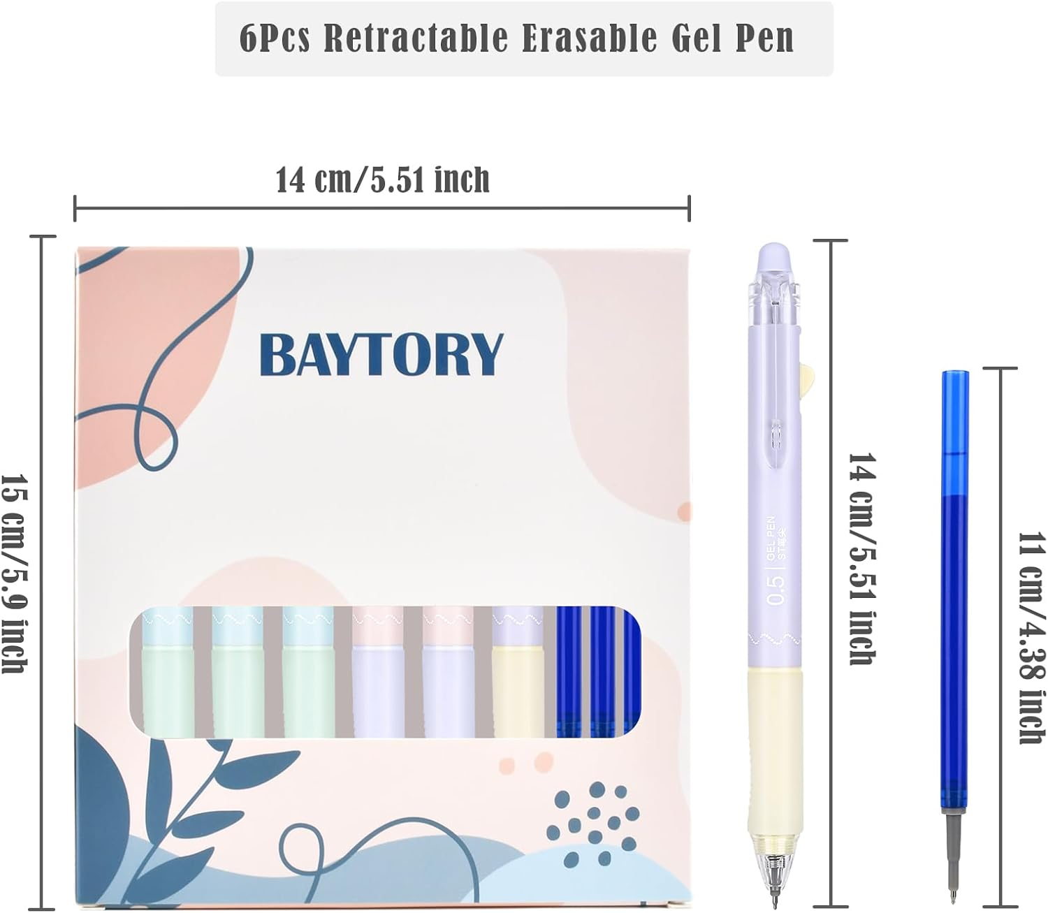 BAYTORY Pastel Erasable Gel Pens, 6Pcs Blue Ink Pens & 6Pcs Refills, Aesthetic Rub Out Pens Blue Ink with Eraser, Smooth Writing Pen for Home School and Office Supplies（Ball Eraser） image number 2