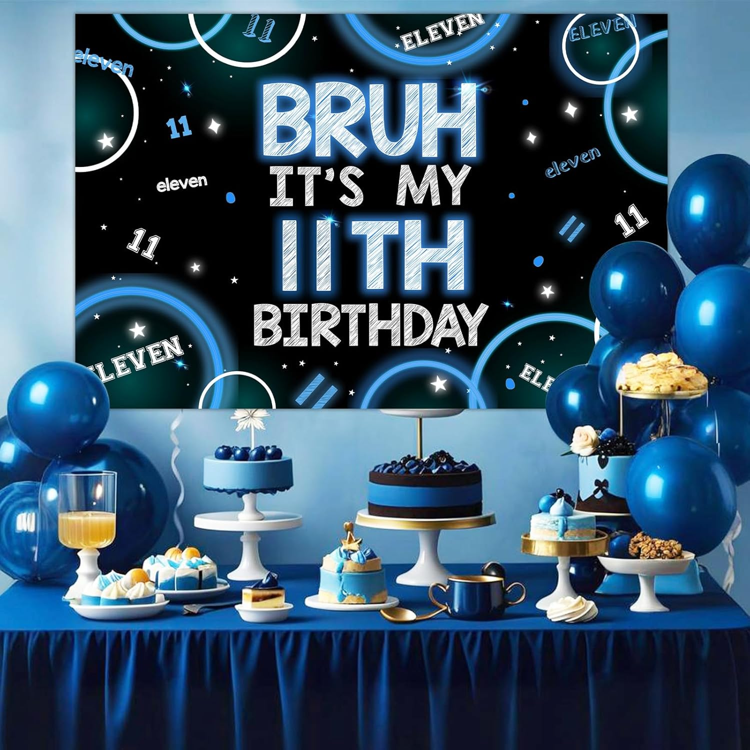 Wonmelody Bruh Its My Birthday Decor for Boy 5 * 3Ft Bruh It'S My 11Th Birthday Backdrop Banner Bruh I'M 11 Teens Birthday Party Decor It&rsquo;S My Birthday Banner Blue Black Teenager 11Th Birthday Party image number 2