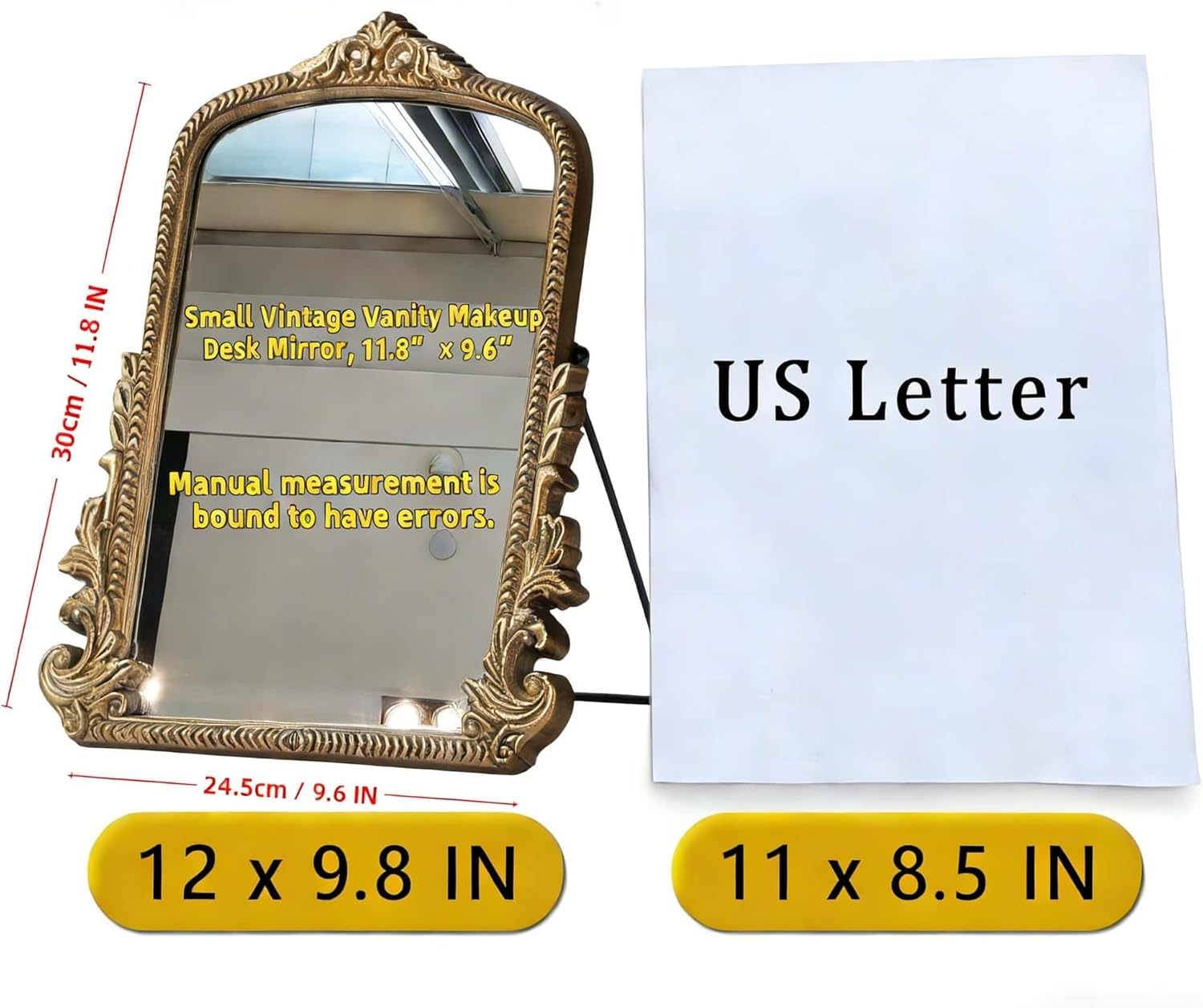 Vintage Vanity Makeup Desk Mirror，Antique Traditional Chic Arch Table Mirror Gold，Decor Wood Framed Small Standing Carved Arendahl Mirror for Living Room,Bedroom,Tabletop 11.8" X 9.6" - Rose Gold image number 3