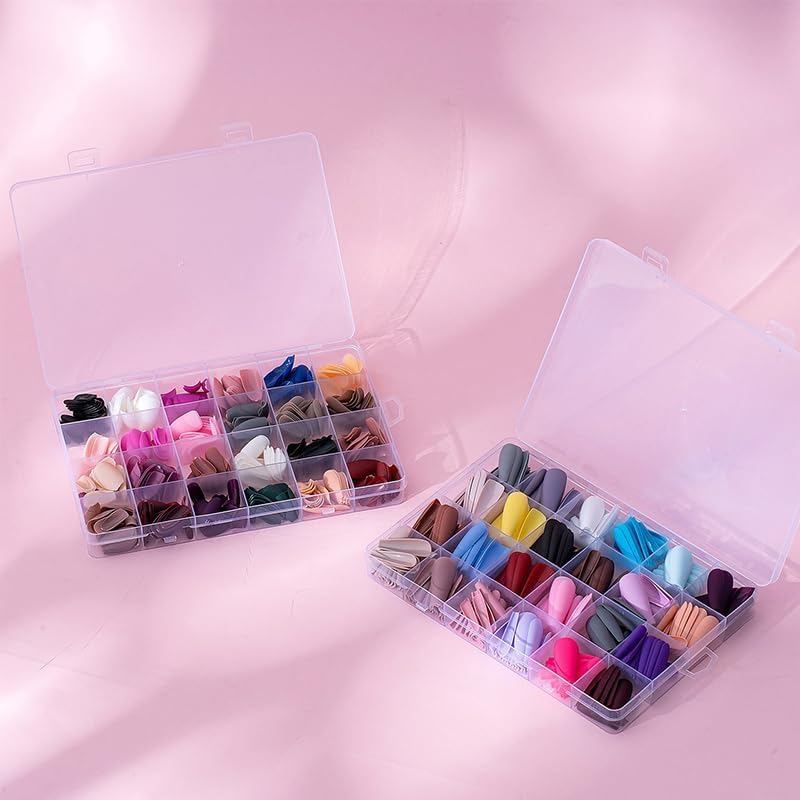 Namvo 576 PCS Medium Coffin False Nails, 24 Colors Acrylic Artificial Glossy Press on Nails Full Cover Short Ballerina False Nail Tips for Women Girls Nail Decorations image number 2