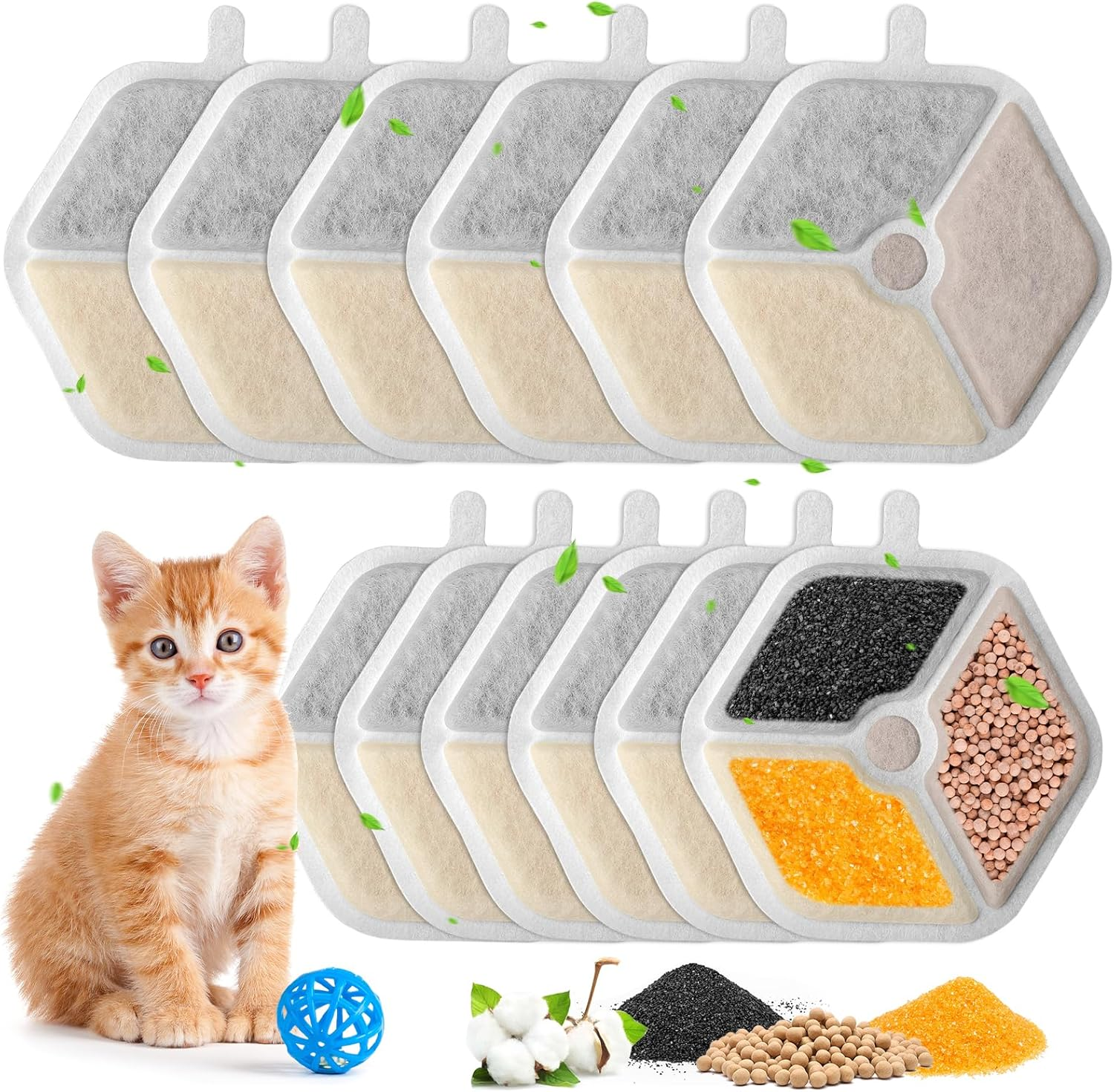 12 Pack Cat Water Fountain Filters for &lrm;Oneisall PTM-643 Wireless Ultra Quiet Stainless Steel 135 FL Oz/4L Cat Fountain for Drinking, Quadruple Filtration Pet Water Filter Replacement image number 2