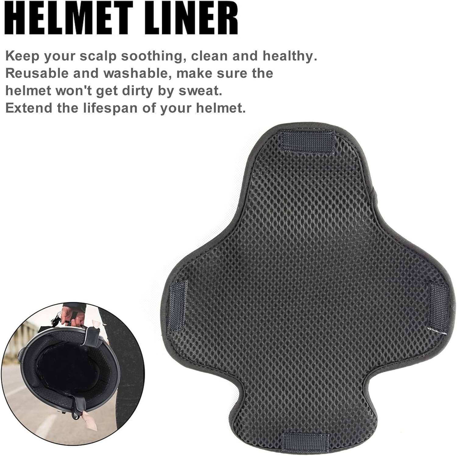LAPOOH Motorcycle Liner, Sweat Absorbent Cooling Pad with Hook and Loop Reusable & Washable Lining Pad for Hard Hat, Bicycle