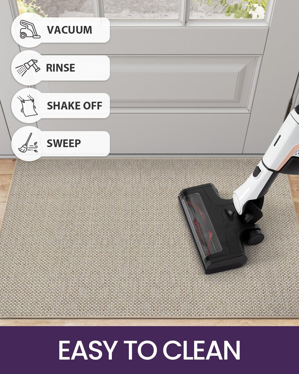 DEXI Door Mat Indoor Entrance, 44 X 76 Cm Ultra Non Slip Rubber Backed Dirt Trapper, Low Profile Thin Welcome Doormat, Absorbent Easy Clean Entry Mats for Entryway, Patio, Beige image number 1