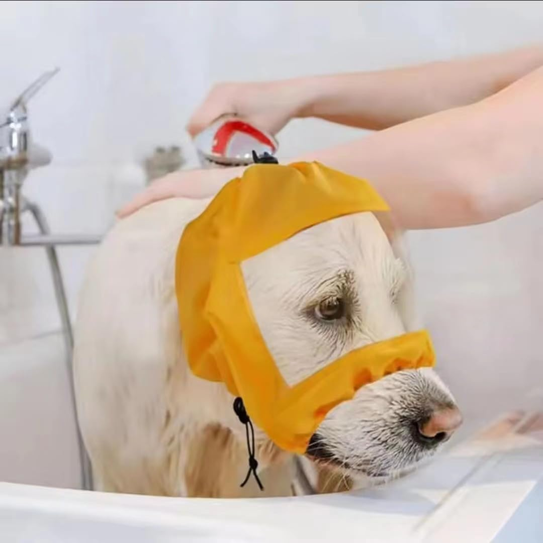 Dog Bath Cap Adjustable Waterproof Dog Ear Protection Bathing Cap Dogs Ears Headband Dogs Snood Rain Hat Dogear Covers for Bath Dogear Wrap for Show Rain for Puppy Pets Bath Protector (Yellow, 1 Pc) image number 3