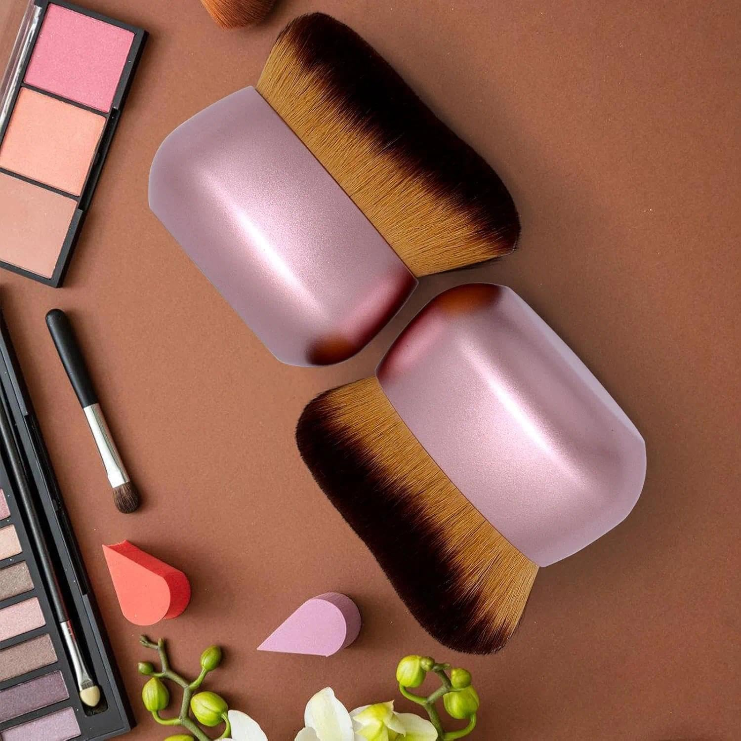 Body Makeup Brush for Self Tanner, Leg Makeup &Bronzer Blend,75 Mm Wide-Headed Kabuki Brush Provides More Even &Pretty Application, Oval Face&Back Makeup Brush, Wet&Dry Use- Pink Rose Gold image number 2