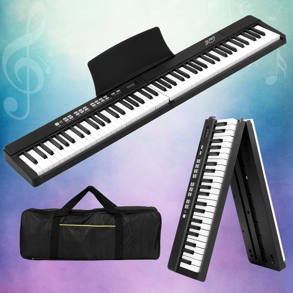 ALPHA 88 Keys Electronic Piano Keyboard Portable Digital Keyboard with Audio Input, Microphone Input, Headphone Output, Tones Rhythms LED Electric Holder Music Stand Adaptor Power image number 1