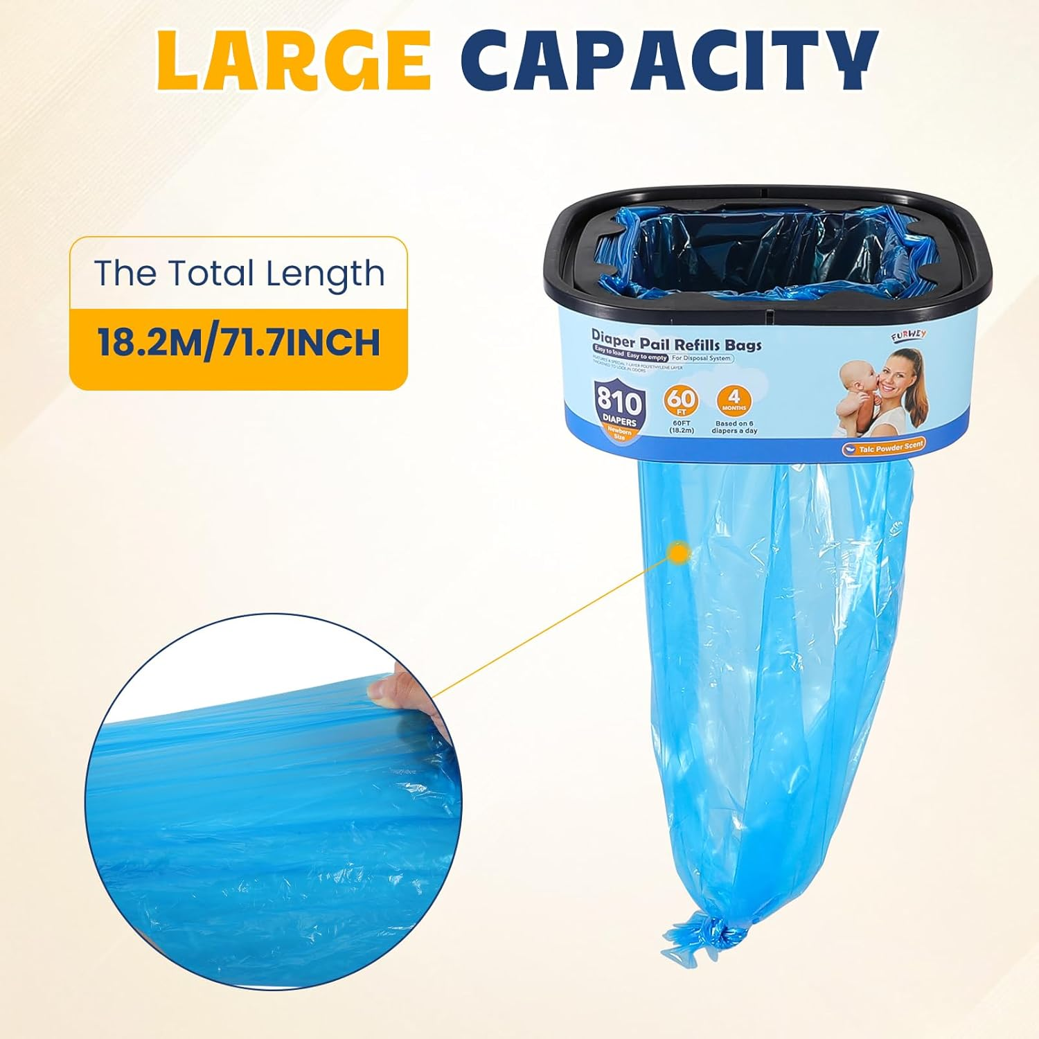 Jumbo Square Refills Disposal Bags Refill Compatible with Diaper Genie Compact and Select Pails (Not Fit Classic Version Pails), Hold up to 810 Newborn-Sized Diapers per Refill, 4 Packs