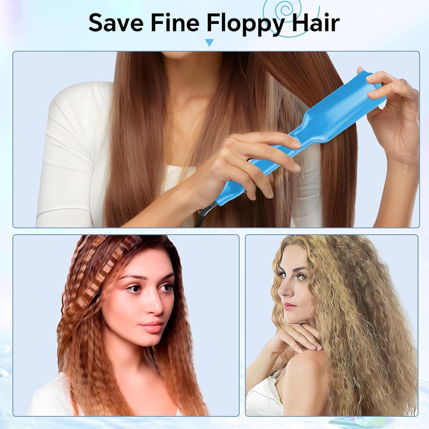 Hair Crimper 30S Rapid Heating Volumizing Crimping Iron for Fluffy Style Professional Crimping Iron for Women 5 Adjust Temp (Blue)
