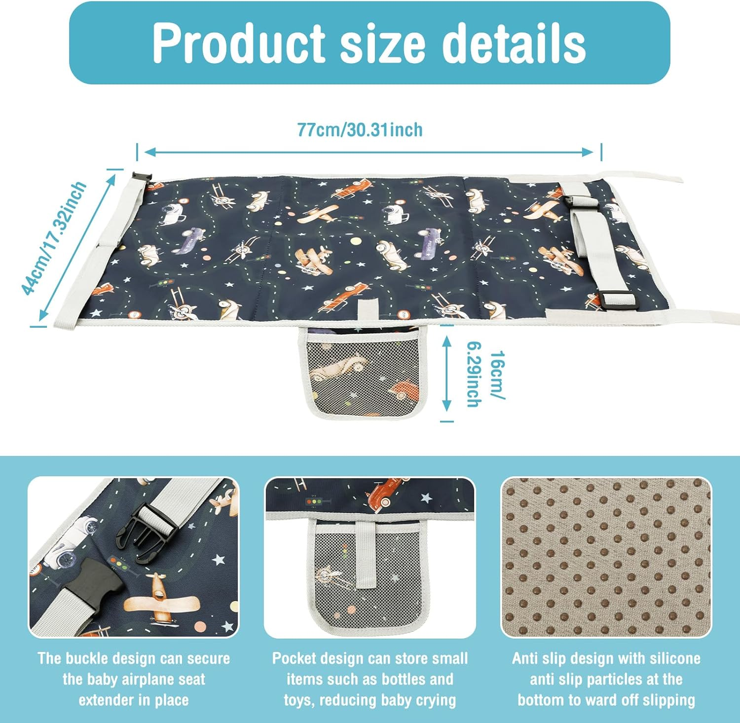 Fxvhojq Toddler Airplane Bed Breathable Oxford Cloth Kids Airplane Seat Extender Portable Toddler Plane Bed for Flying Long Flight Traveling(C) image number 4