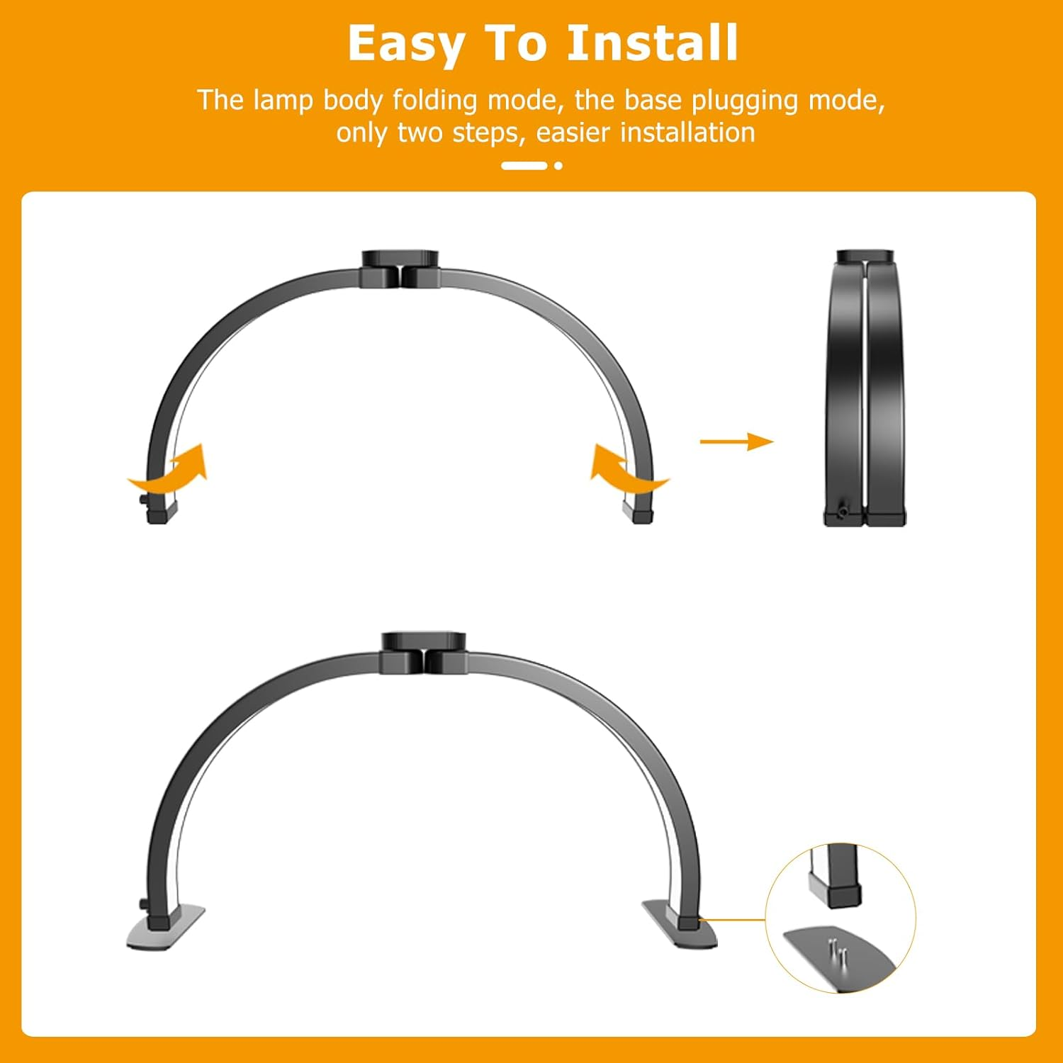 SAILESI 29Inch Half Moon Light for Nail Desk, 4700LM 38W Foldable Nail Table Lamp with 3 Color Temperature 3000K-6000K,10 Brightness Dimmable, Lash Light for Beauty Manicure Eyelashes Tattoos, Black image number 1