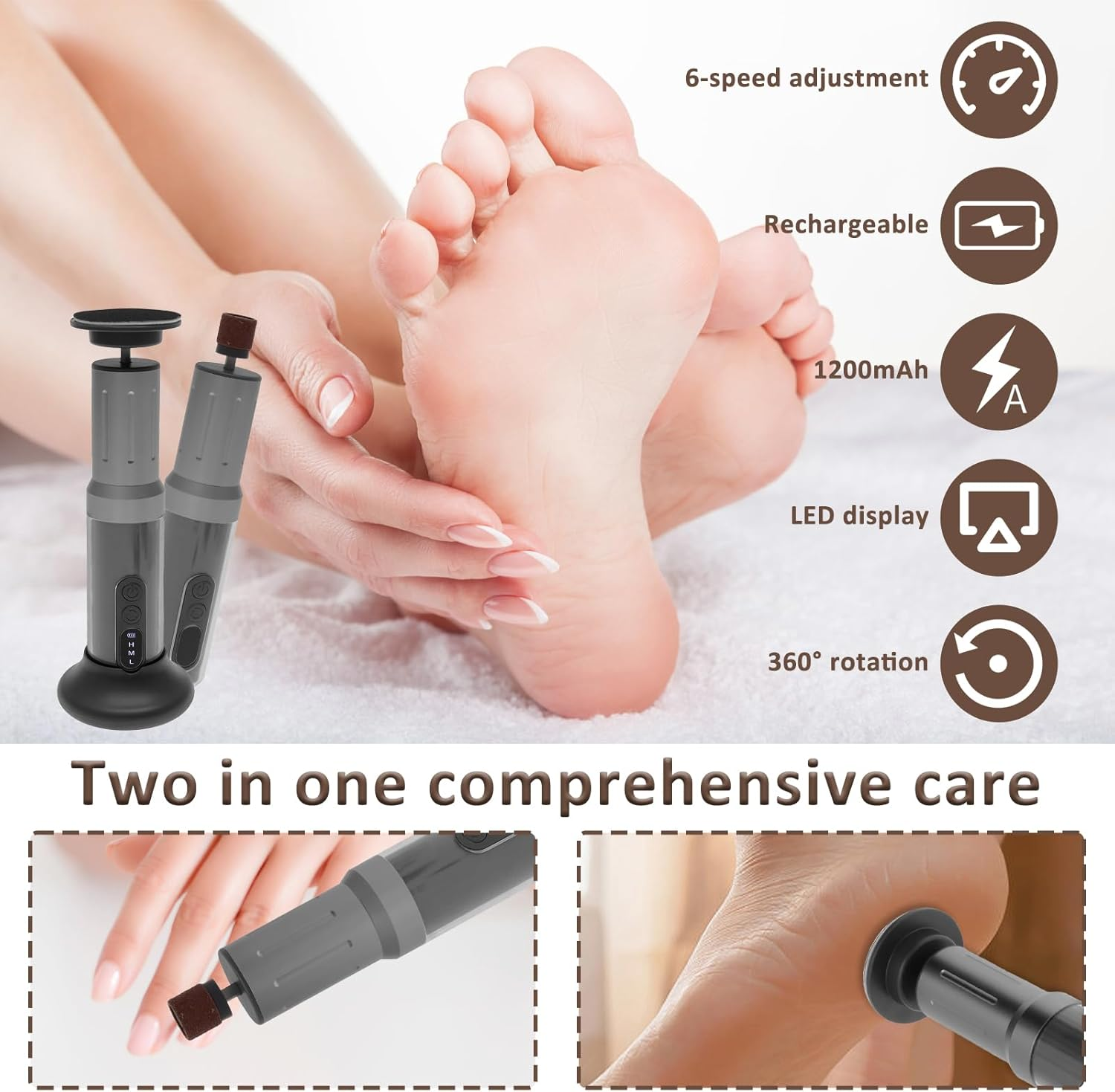 Electric Feet Callus Removers, Portable Electronic Foot File Pedicure Tools, Adjustable Speed LED Display Electric Callus Remover Kit, Professional Pedi Feet Care Perfect for Hard Cracked Dry Skin image number 4