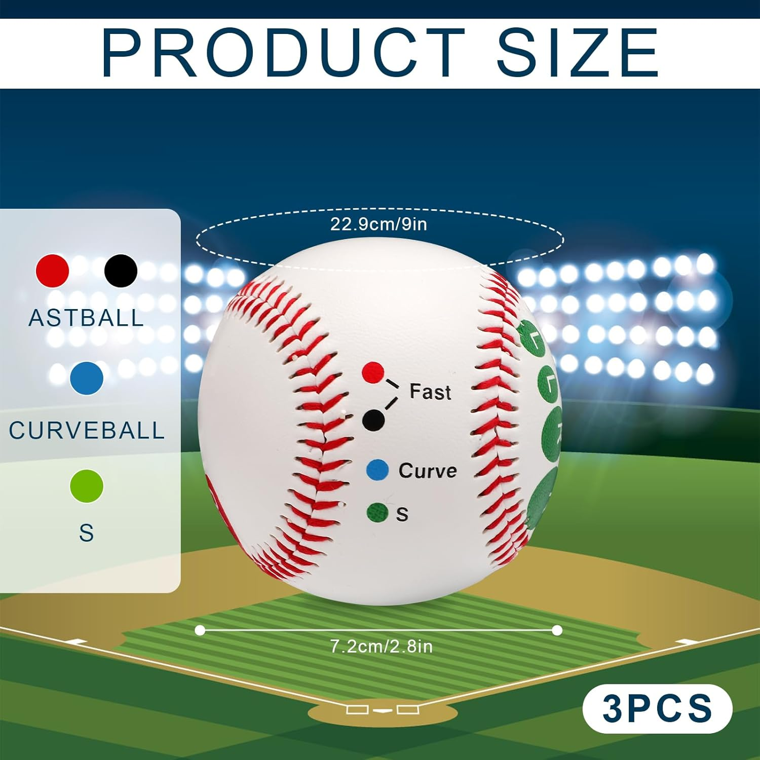 3 Piece Baseball Training Ball, Pitch Training Ball with Finger Placement, for Teens and Beginners to Learn Multiple Baseball Grips image number 6