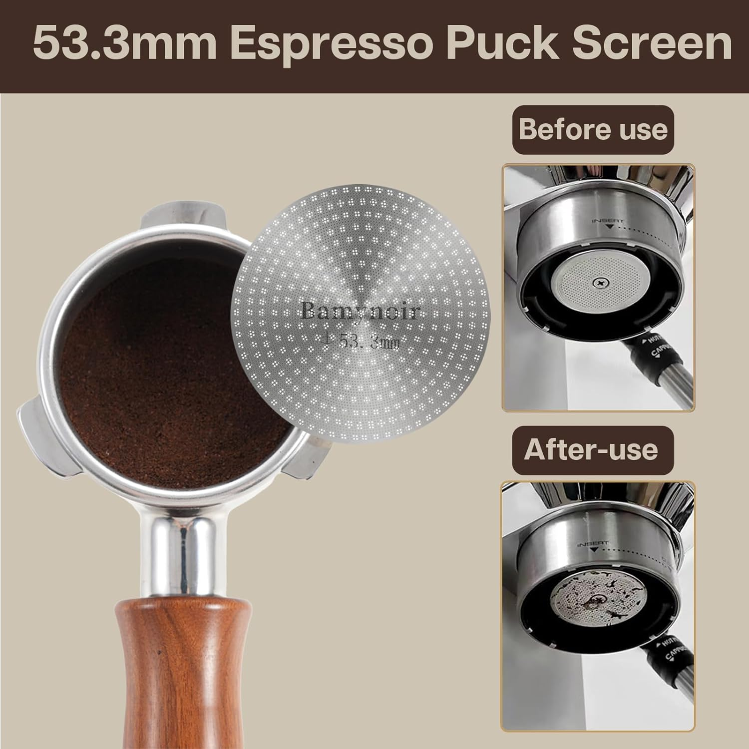 Bottomless Portafilter 54Mm with Espresso Puck Screen, Bottomless Portafilter for Breville All 54Mm Espresso Machine Barista Express Bambino Stainless Etc.Steel Solid Wood (Curved Wood) - Solid Wood image number 4