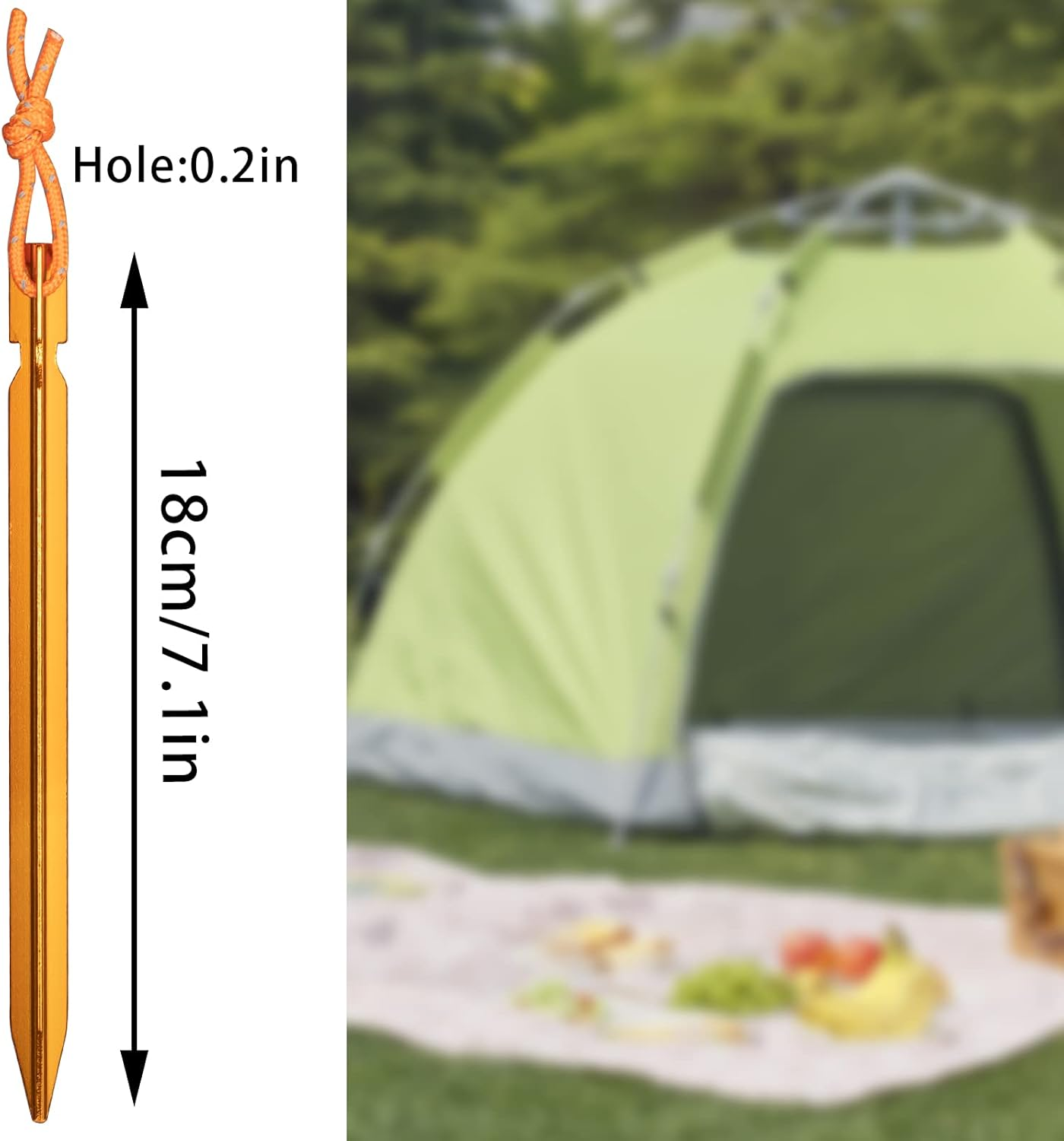 12 Pieces Tent Pegs, Y-Shaped Heavy Duty Tent Pegs Aluminium Alloy Gold Camping Tent Stake Nail with Reflective Rope for Camping, Outdoor, Beach and Hiking image number 1