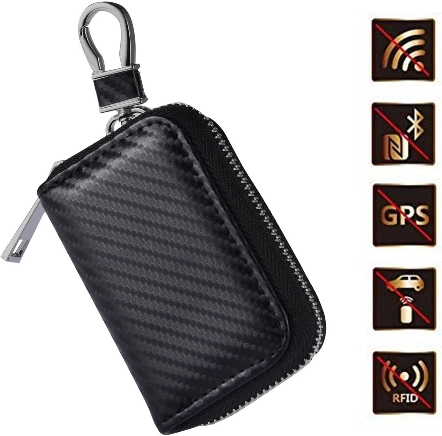 Car Key Signal Blocker Bag RFID Shielded Signal Zipper Case PU Leather Anti-Hacking Anti-Theft Key Fob Pouch Auto Faraday Box image number 2