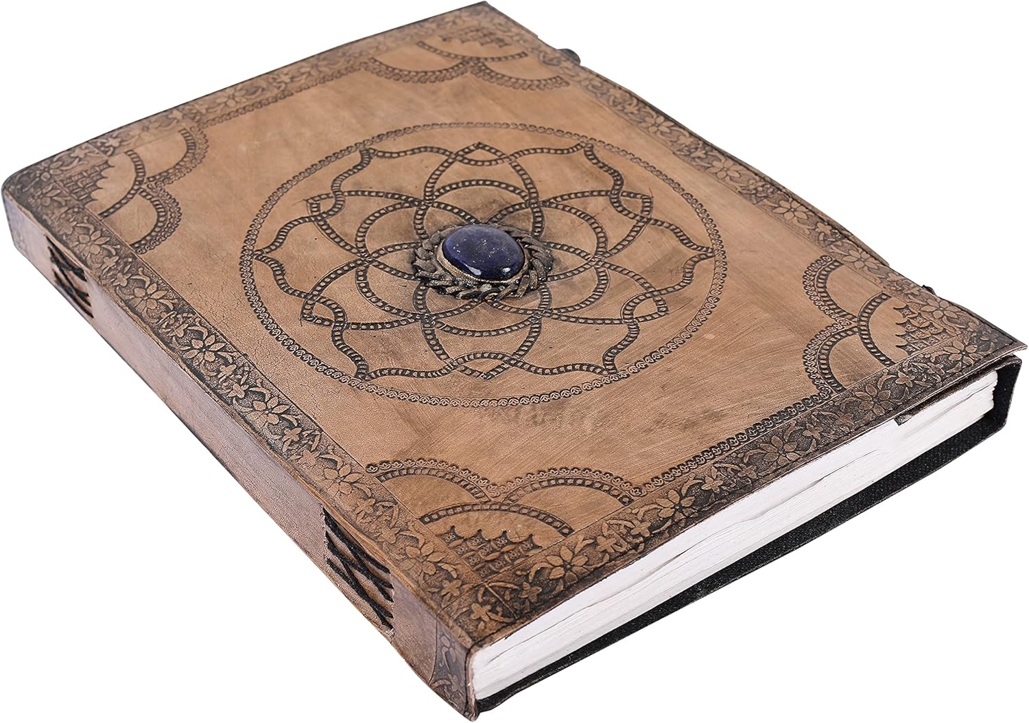 OVERDOSE Hand Embossed Stone Vintage Leather Journal - Handmade Antique Stone Journal for Students & Office for Men Women Diary Leather Sketchbook Drawing - Size 10 X 13 Inches | 25 X 33 Cm image number 3