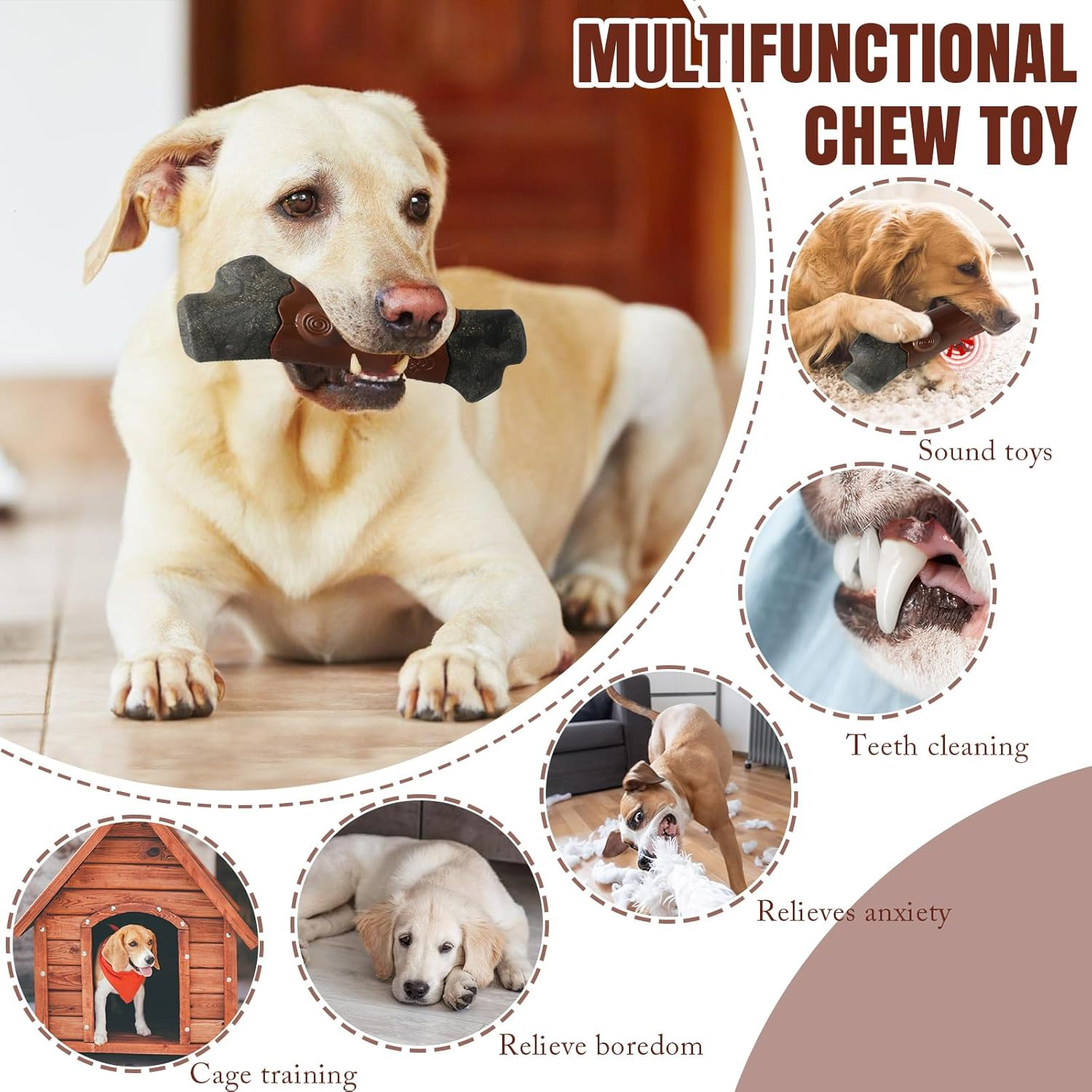Indestructible Dog Toy for Aggressive Chewers | Tough Nylon Chew Toy for Large Dogs | Teeth Cleaning & Squeaky Dog Toys | Durable Interactive Puppy Toy for Outdoor Fetch Training
