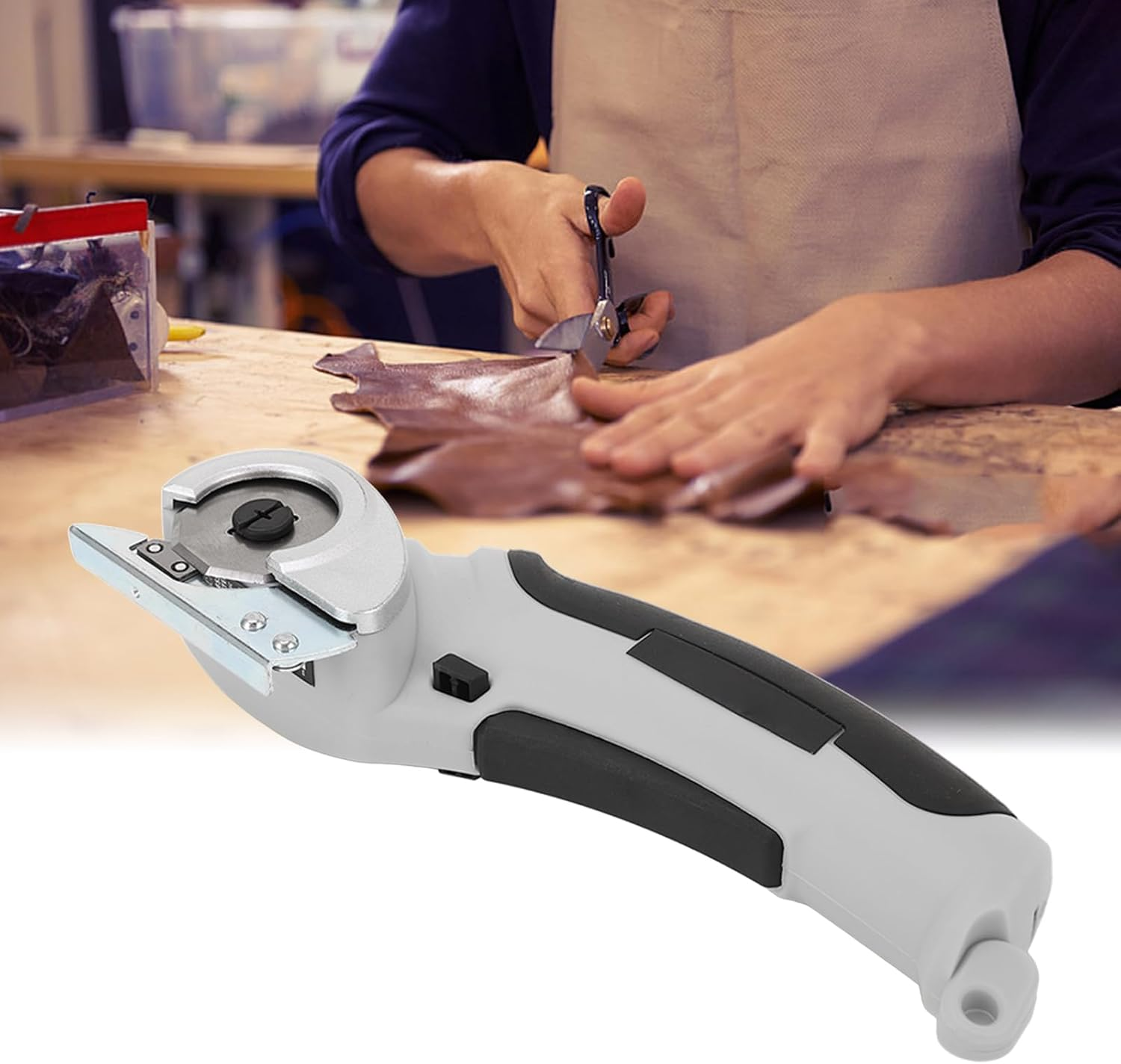 Cordless Fabric Cutter, 240RPM Speed Electric Scissors for Cutting Fabric, Rechargeable with Safety Lock Switch for Fabric Leather Craft 6Mm Cutting Size (Gray)