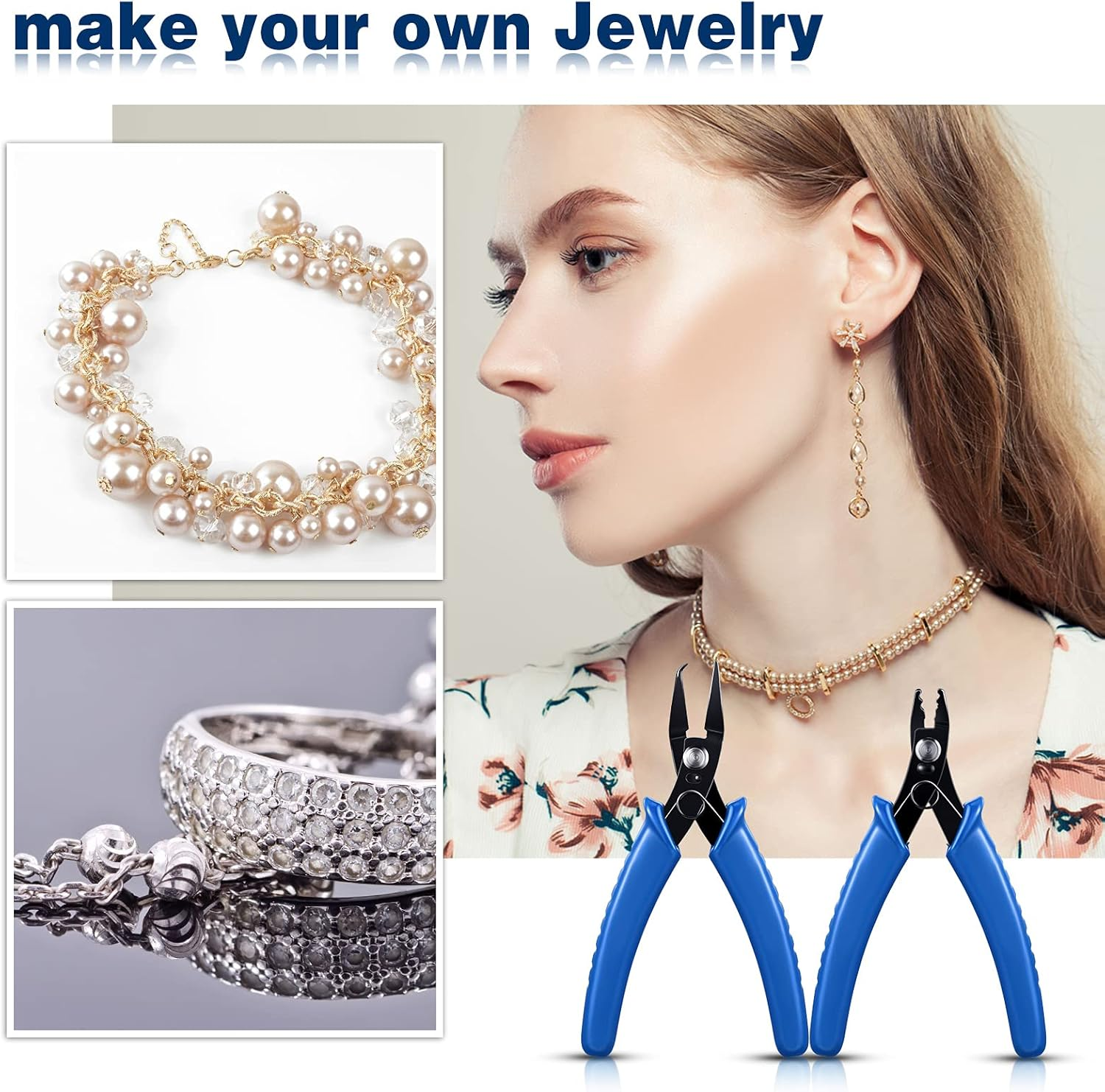 2 Pieces Jewelry Pliers Tool Set Includes Split Ring Pliers, Jewelry Bead Crimping Pliers for Jewelry Beading Repair Making Tools Supplies image number 4